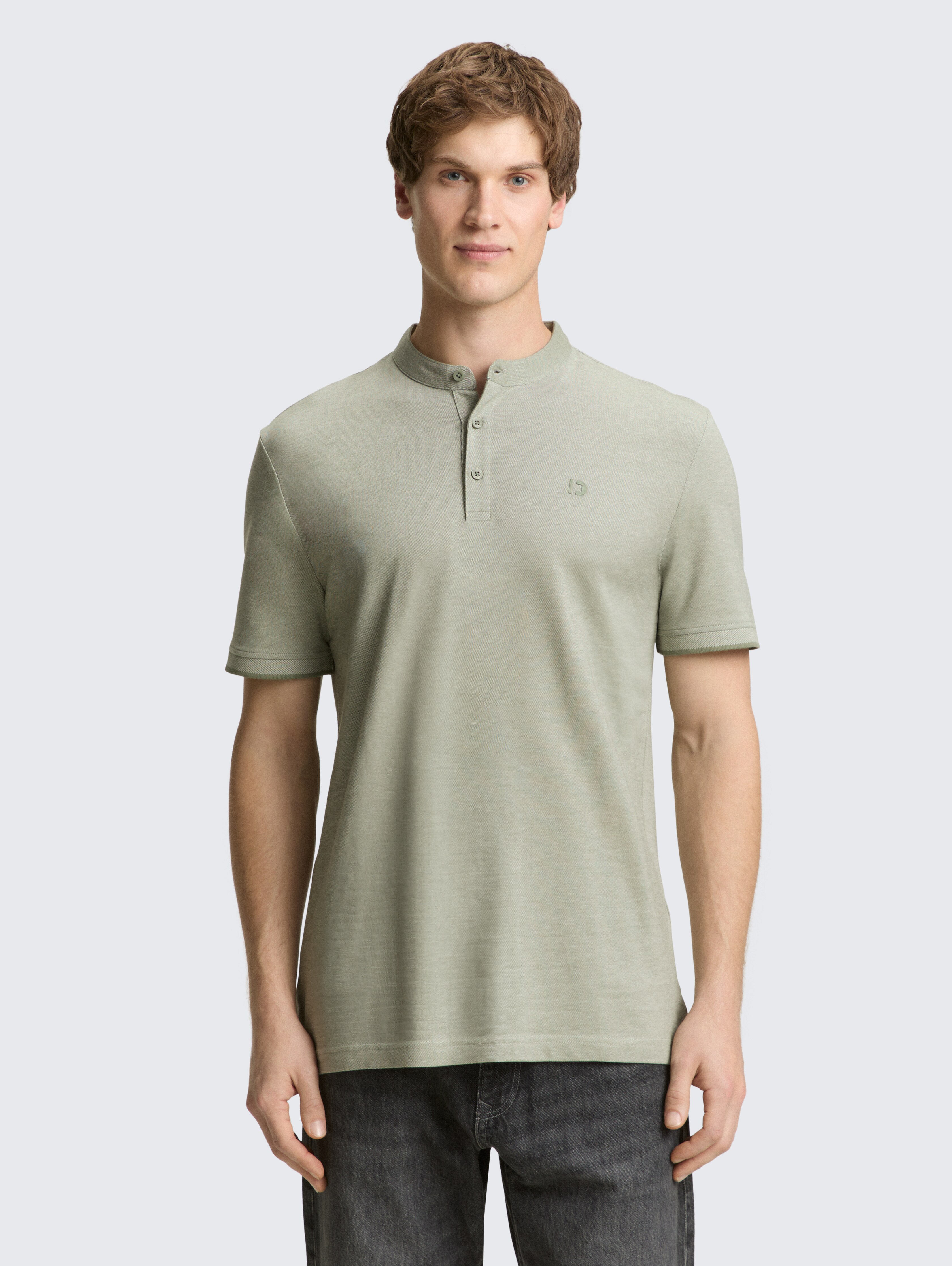 Piqué Poloshirt mit Stehkragen von Denim Male, mint sea spray two tone pique