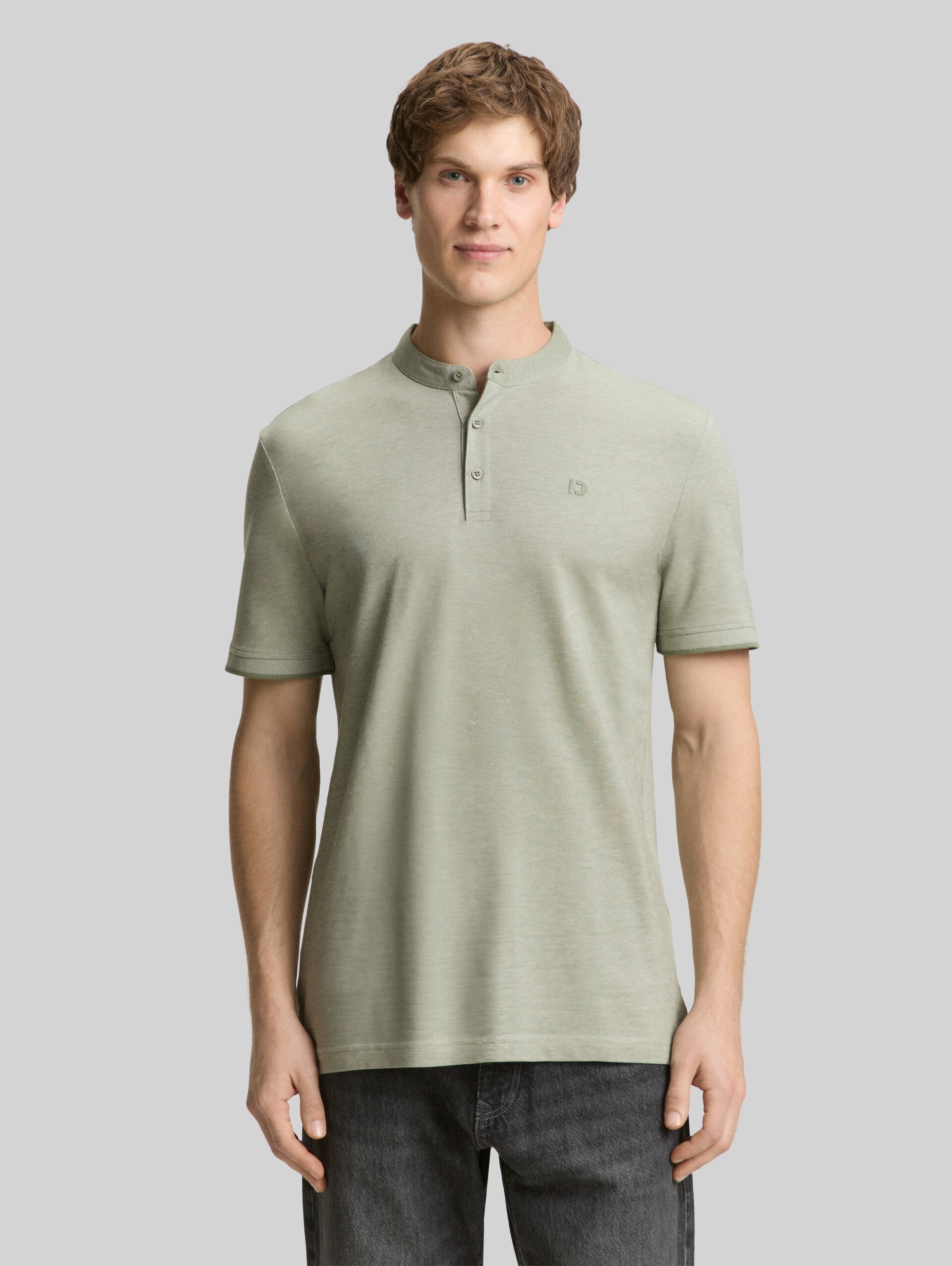 Piqué Poloshirt mit Stehkragen - mint sea spray two tone pique