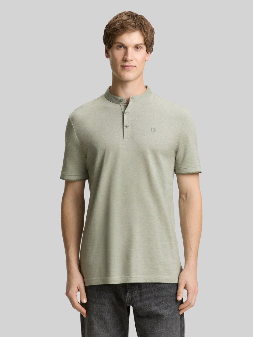Piqué Poloshirt mit Stehkragen von Denim Male, mint sea spray two tone pique