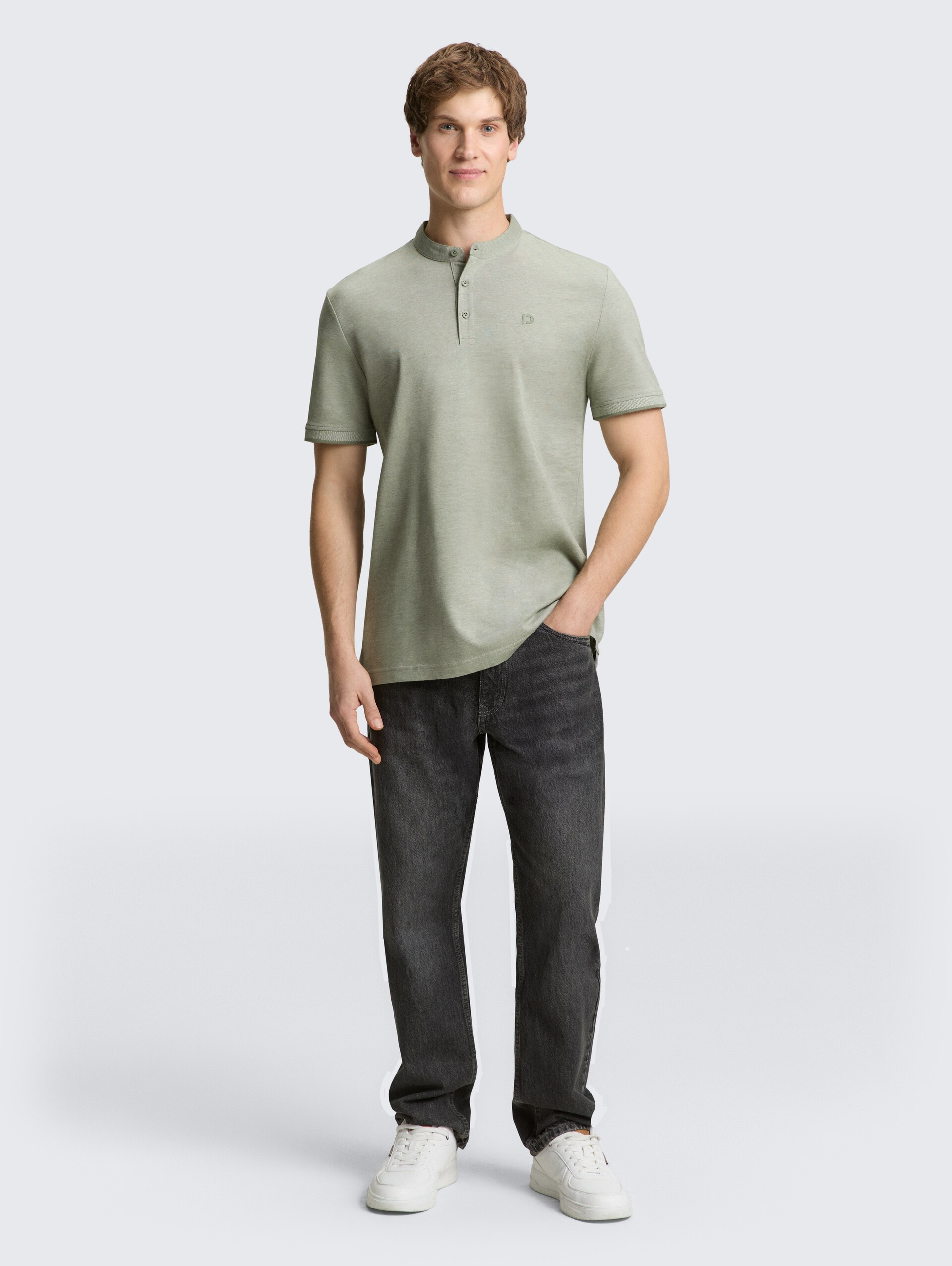 Piqué Poloshirt mit Stehkragen - mint sea spray two tone pique