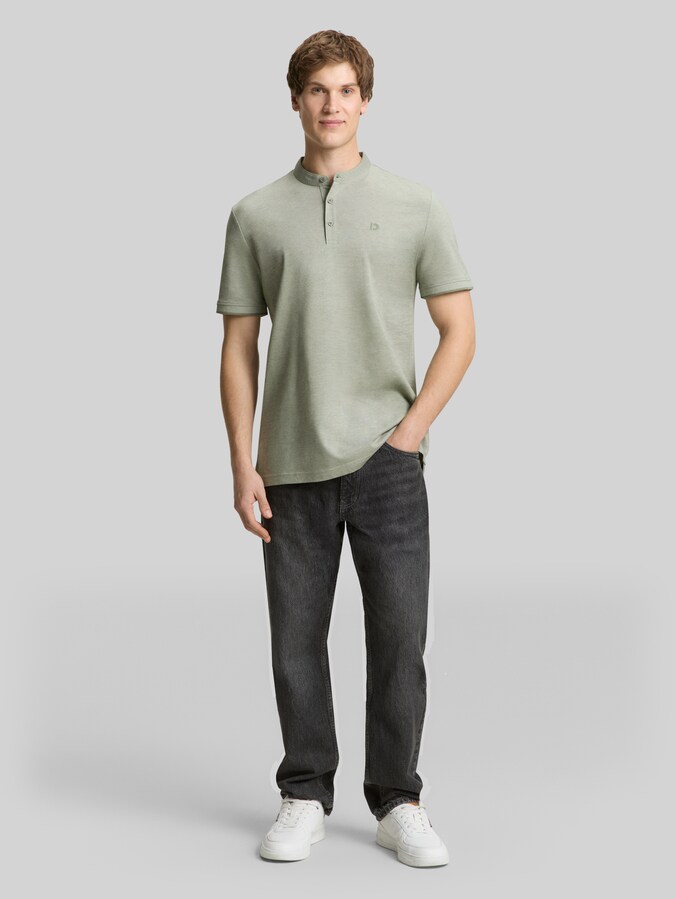 Piqué polo shirt with stand-up collar by Denim Male, mint sea spray two tone pique