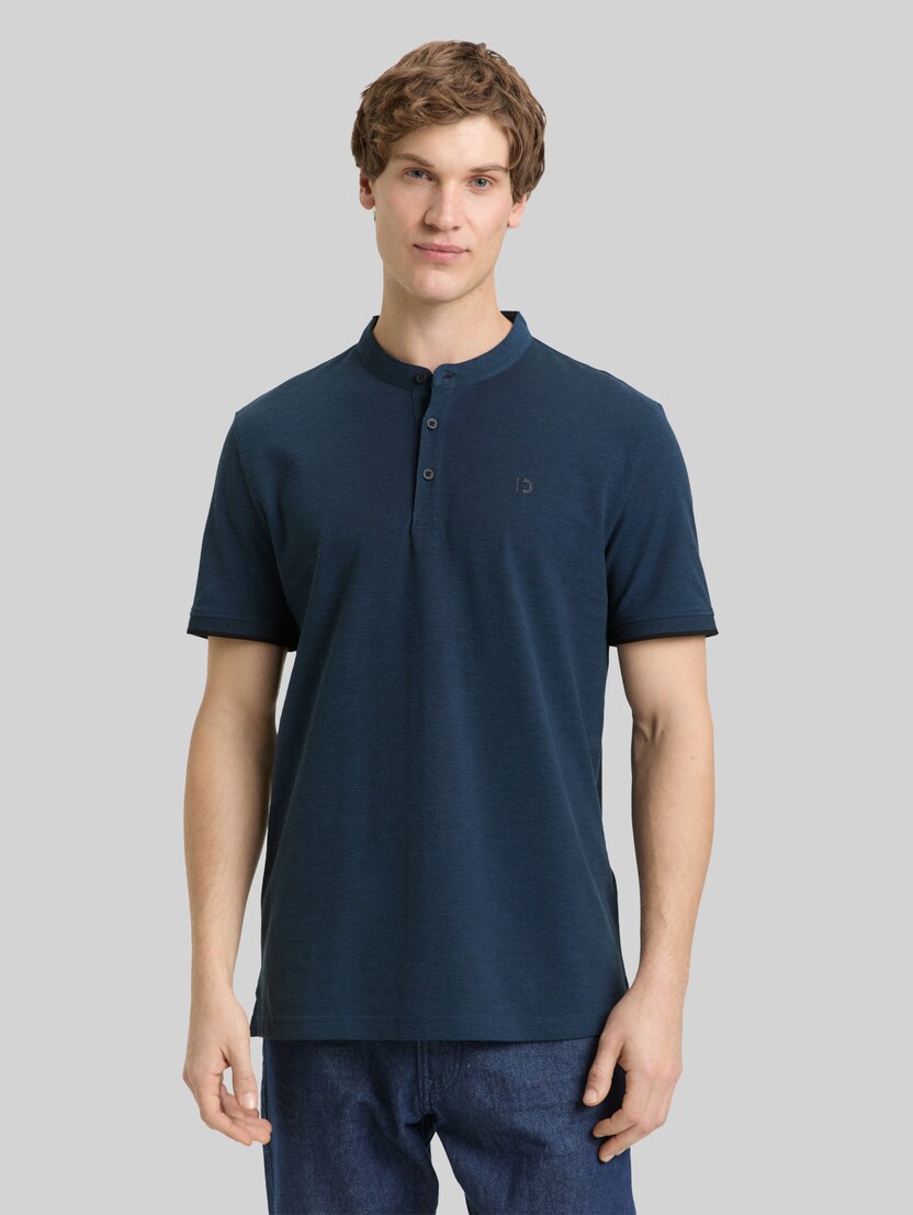 Piqué poloshirt met opstaande kraag door Denim Male, blue black two tone pique