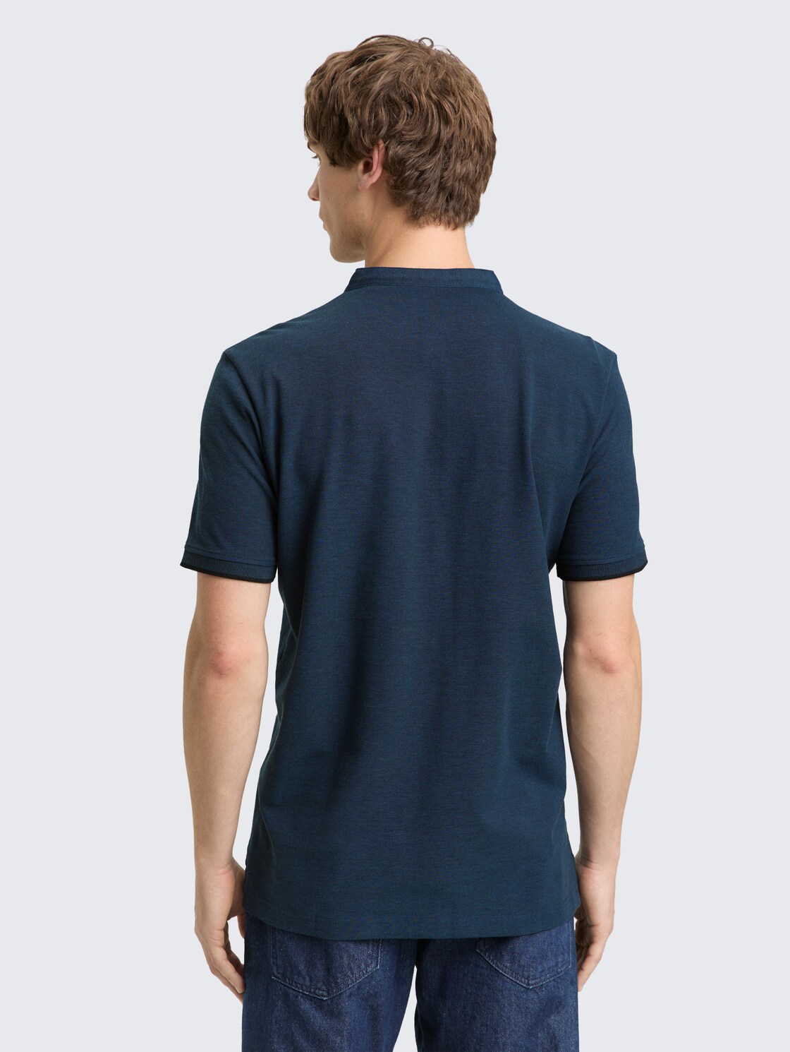 Piqué Poloshirt mit Stehkragen - blue black two tone pique