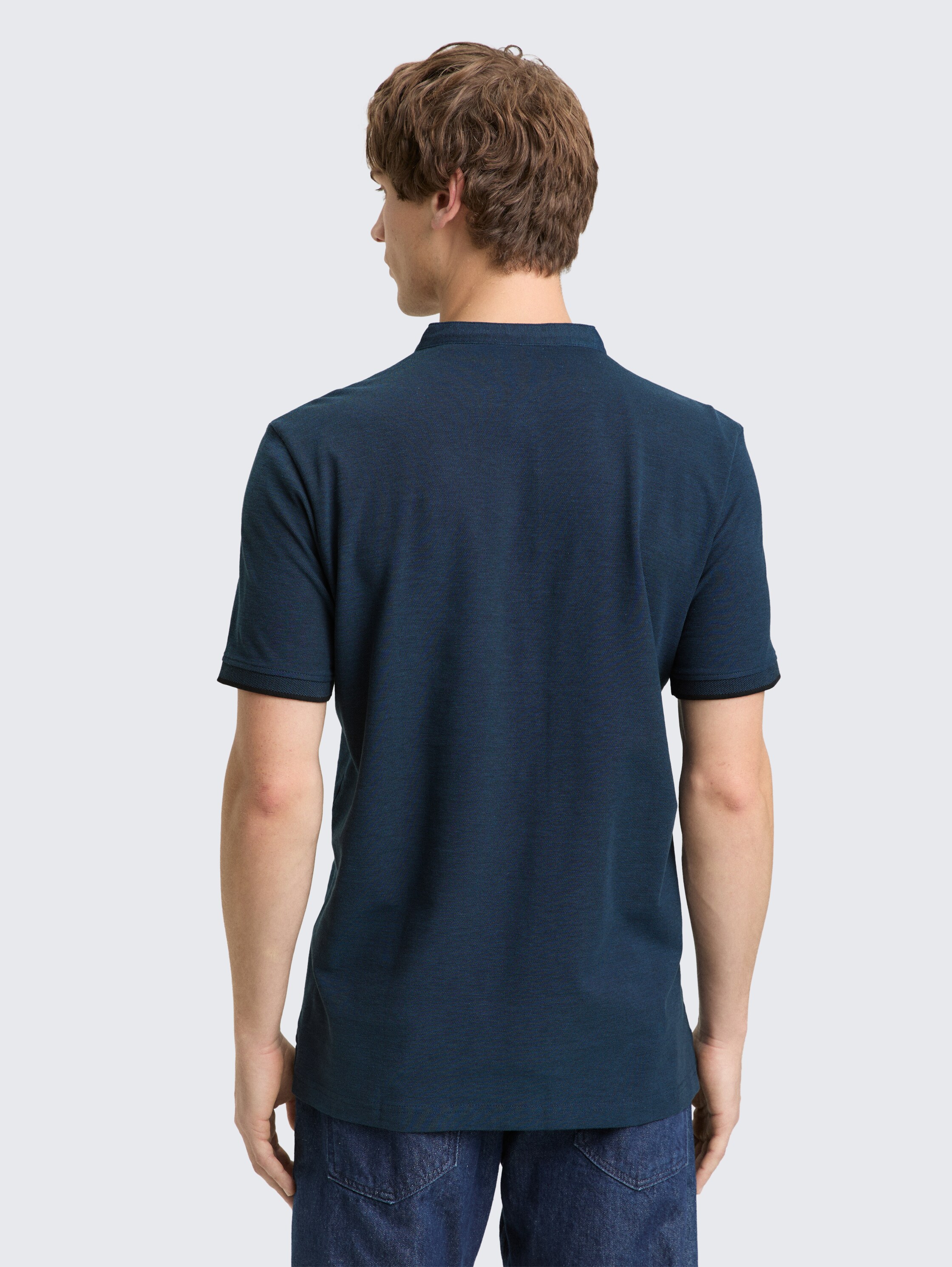 Piqué Poloshirt mit Stehkragen - blue black two tone pique