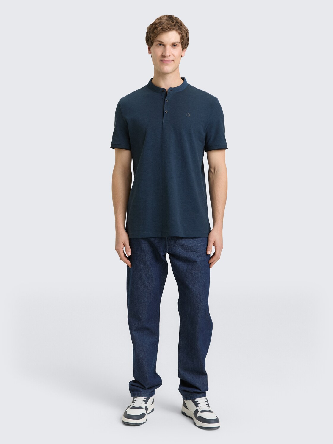 Piqué Poloshirt mit Stehkragen - blue black two tone pique