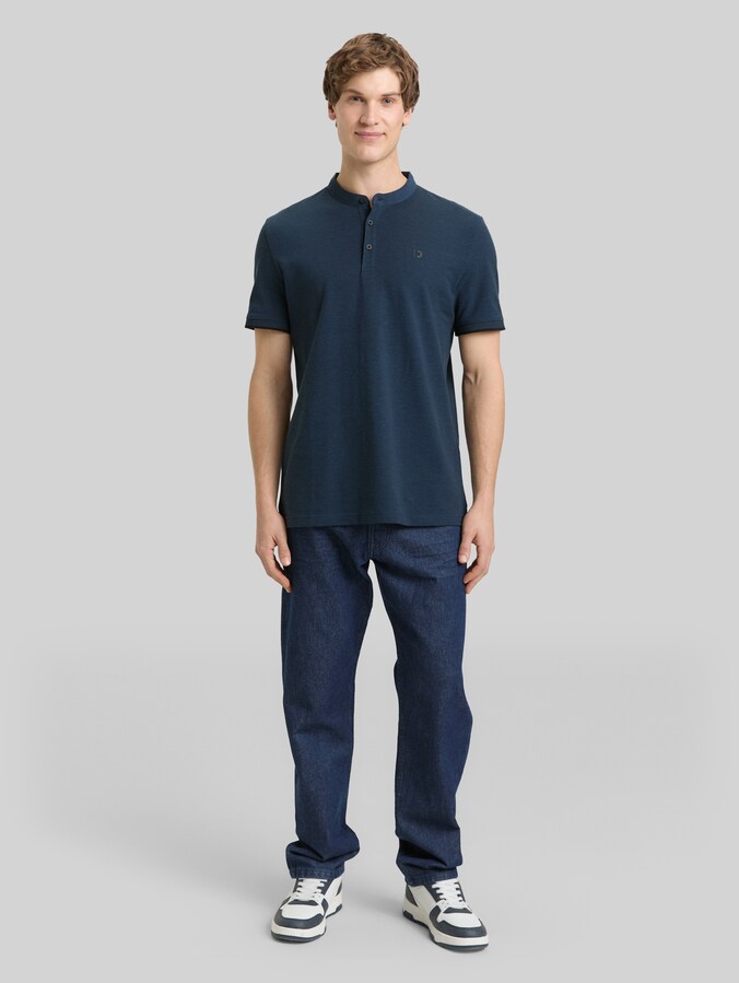 Piqué polo shirt with stand-up collar by Denim Male, blue black two tone pique