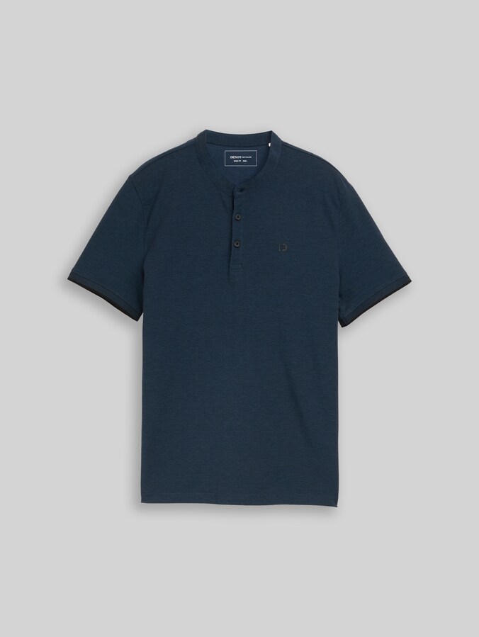 Piqué polo shirt with stand-up collar by Denim Male, blue black two tone pique