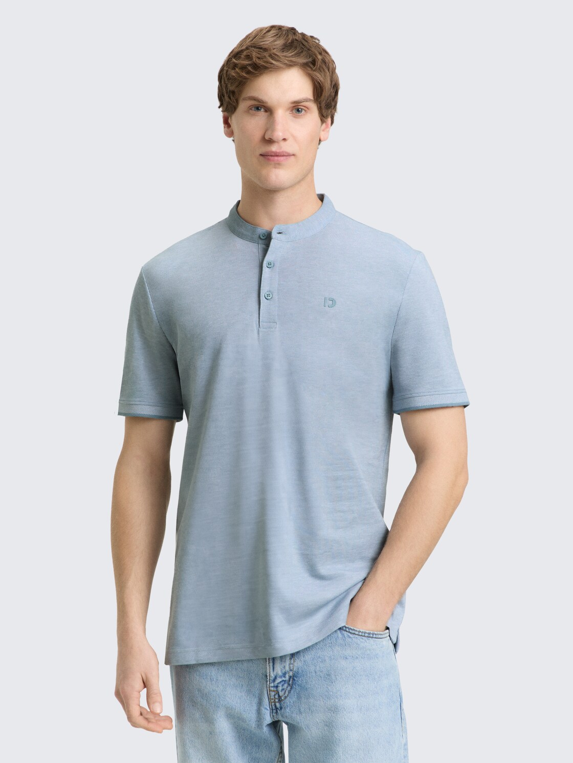 Piqué Poloshirt mit Stehkragen - citadel blue two tone pique