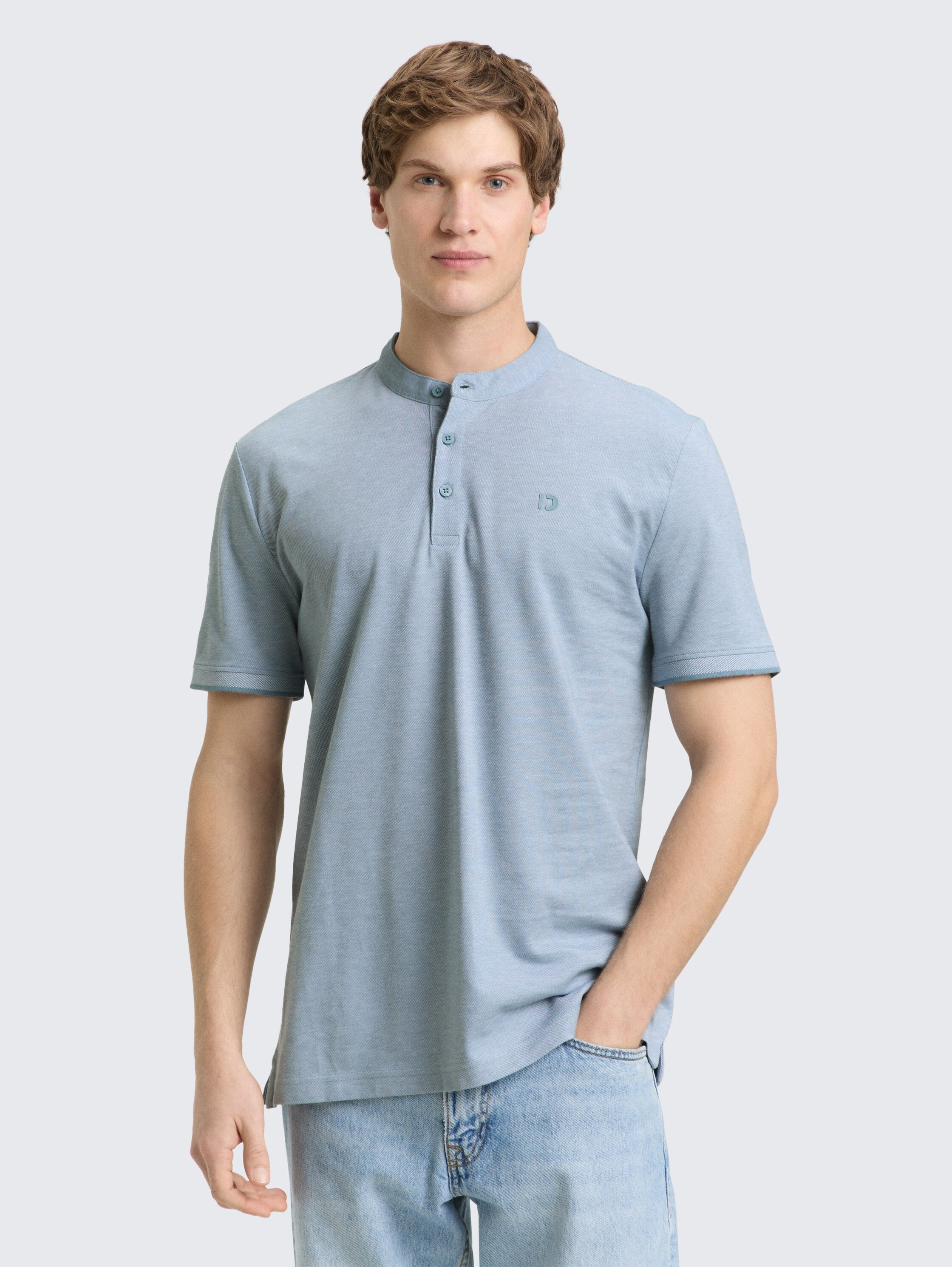 Piqué Poloshirt mit Stehkragen - citadel blue two tone pique