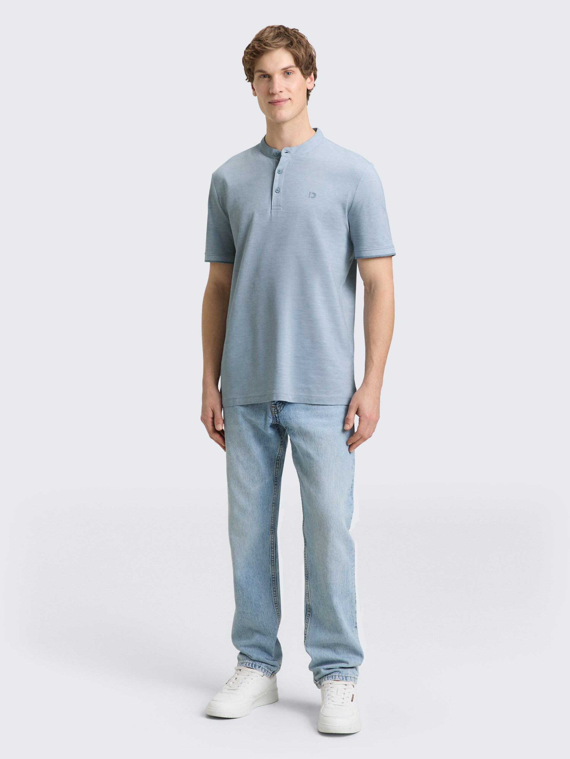Piqué Poloshirt mit Stehkragen - citadel blue two tone pique