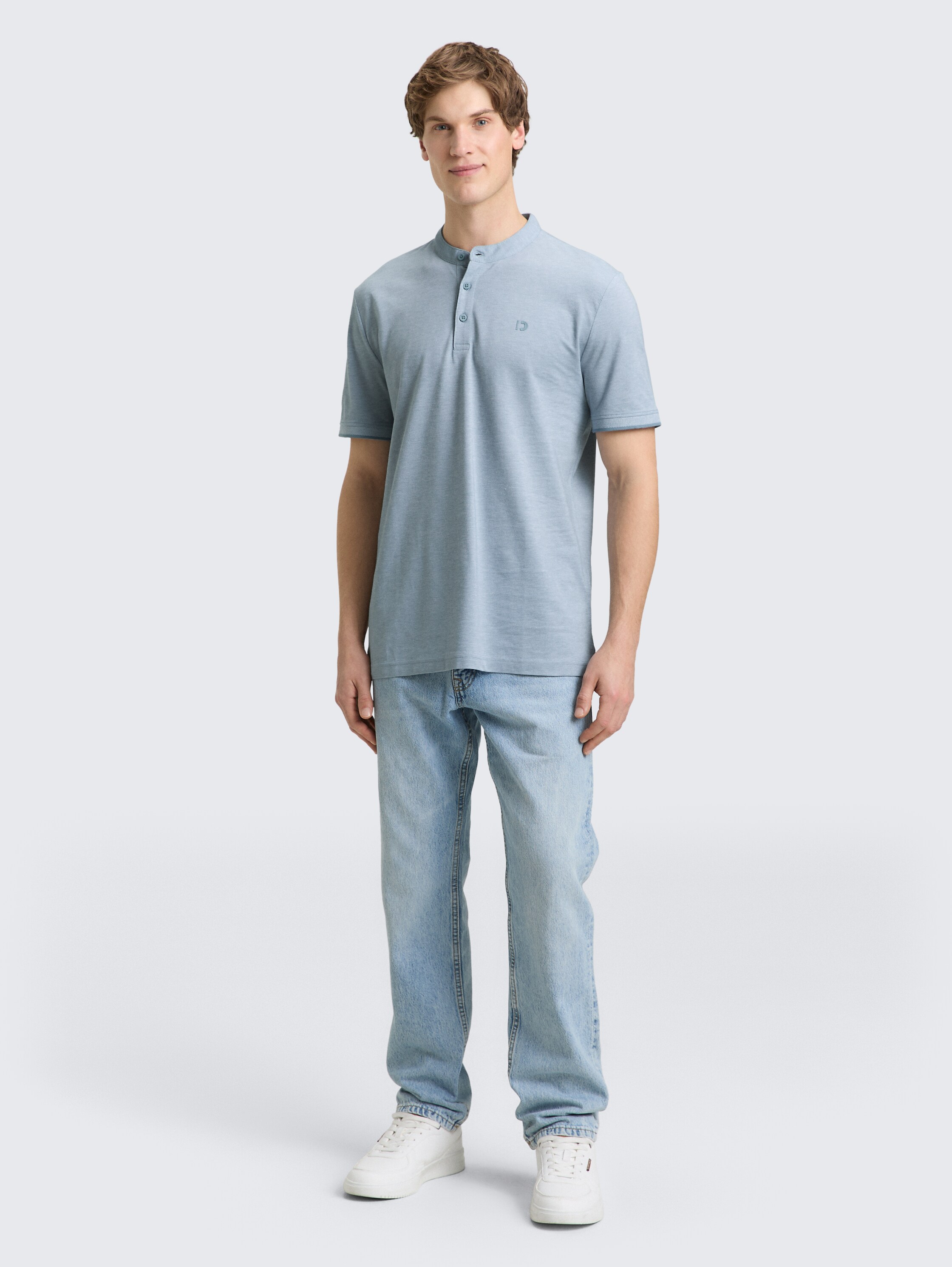 Piqué Poloshirt mit Stehkragen - citadel blue two tone pique