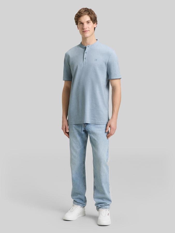 Piqué Poloshirt mit Stehkragen von Denim Male, citadel blue two tone pique