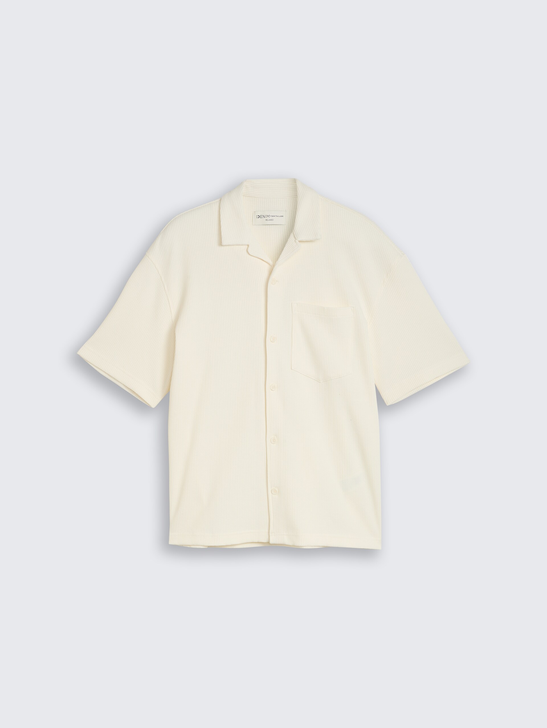 Relaxed fit resorthemd met wafelstructuur - Wool White - Product vooraanzicht