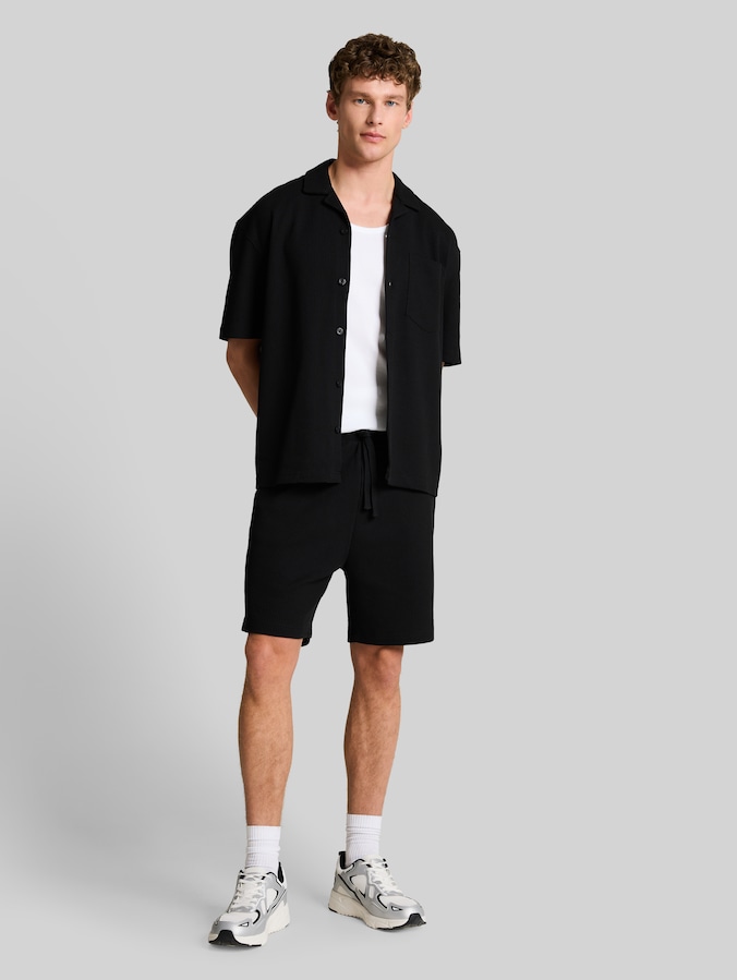 Relaxed fit resorthemd met wafelstructuur door Denim Male, Deep Black
