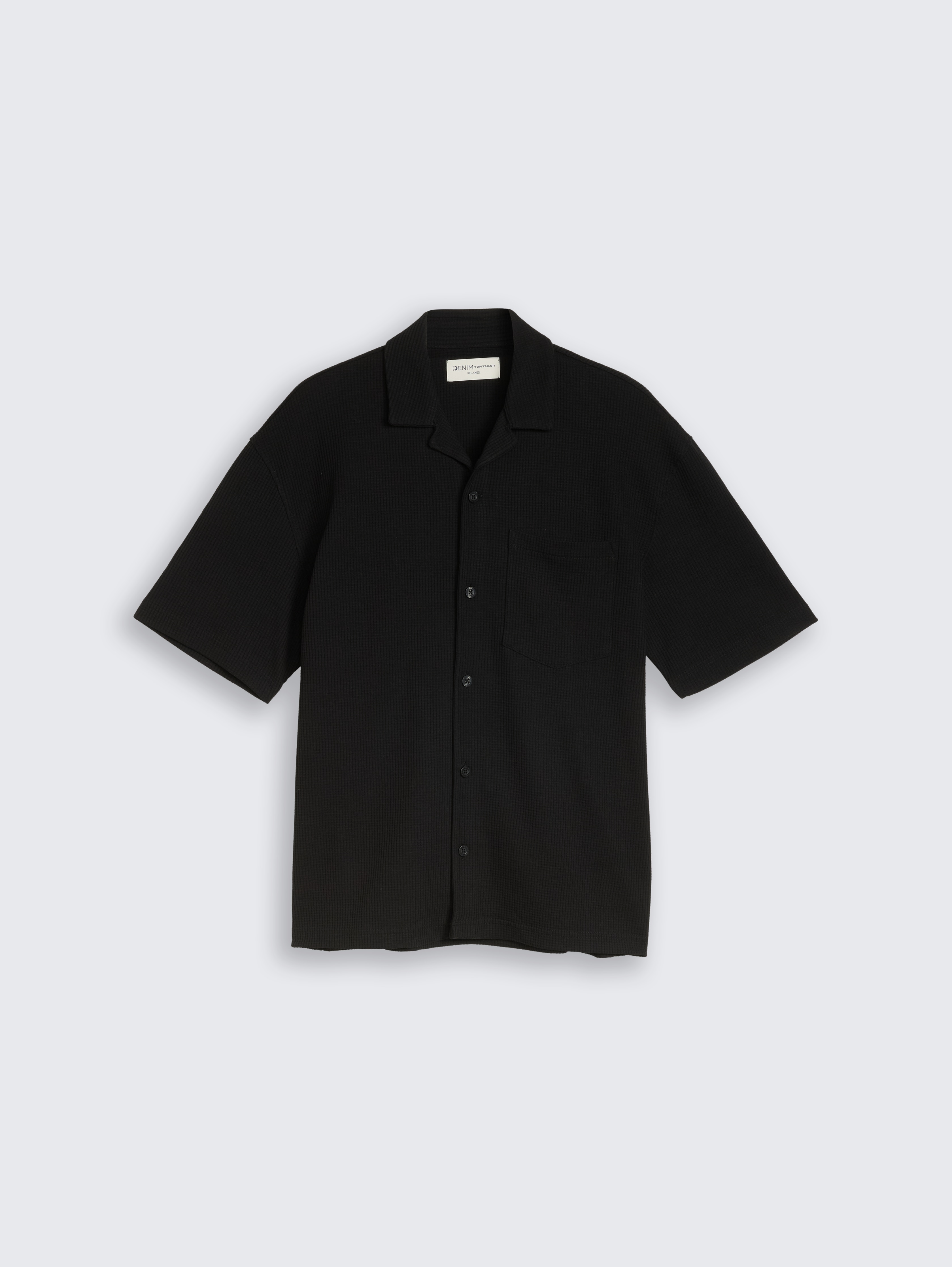Relaxed Fit Resort Hemd mit Waffelstruktur von Denim Male, Deep Black