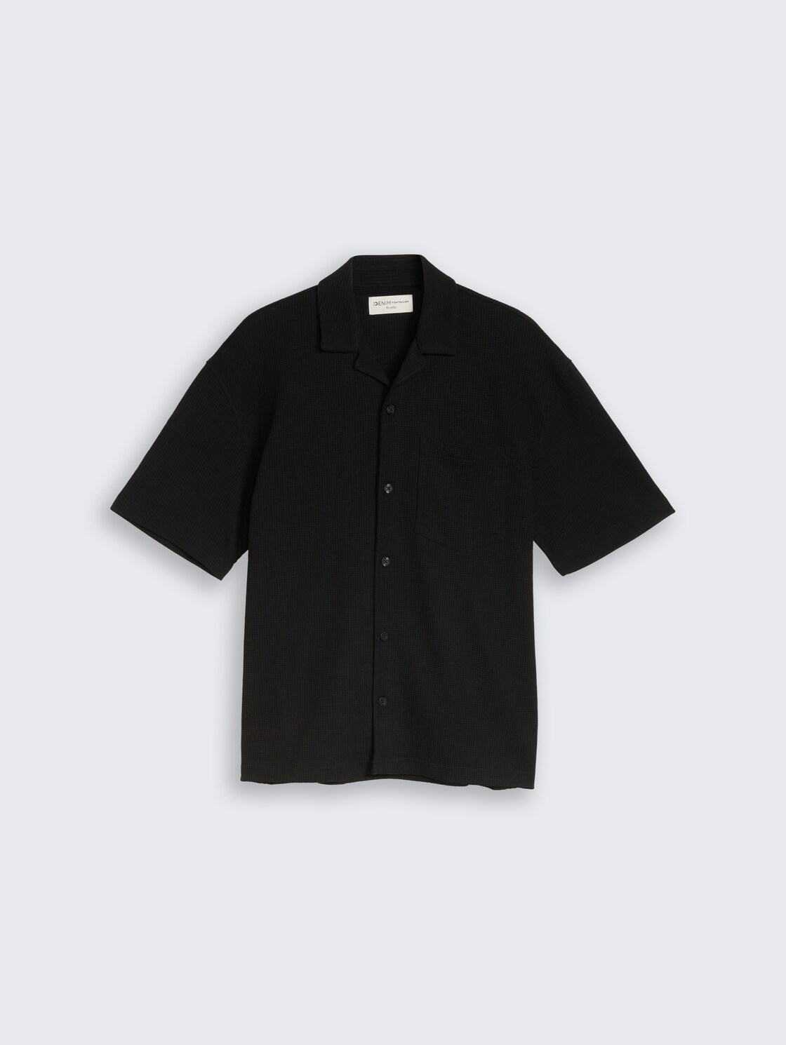 Relaxed Fit Resort Hemd mit Waffelstruktur - Deep Black - Vorder-Produkt-Ansicht