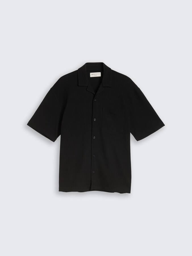 Relaxed Fit Resort Hemd mit Waffelstruktur von Denim Male, Deep Black