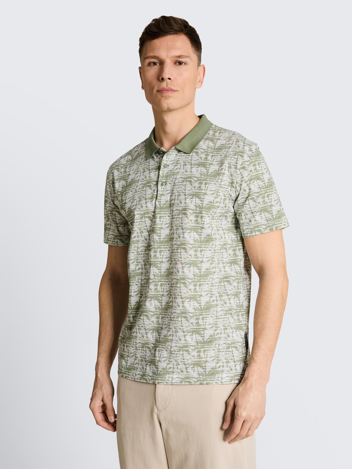 Jersey Poloshirt mit Palmenprint - sea spray stripy palm print