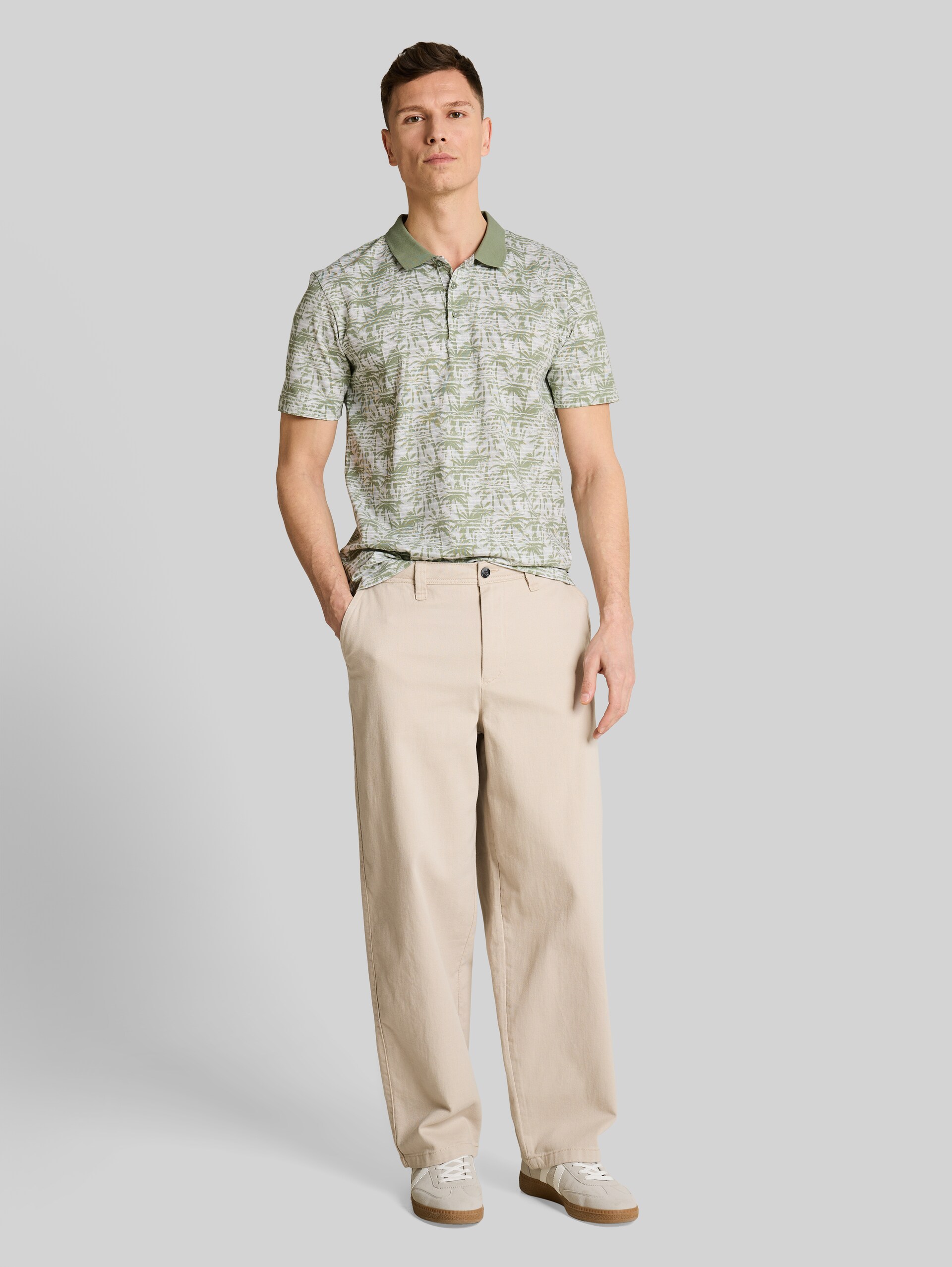 Jersey Poloshirt mit Palmenprint - sea spray stripy palm print
