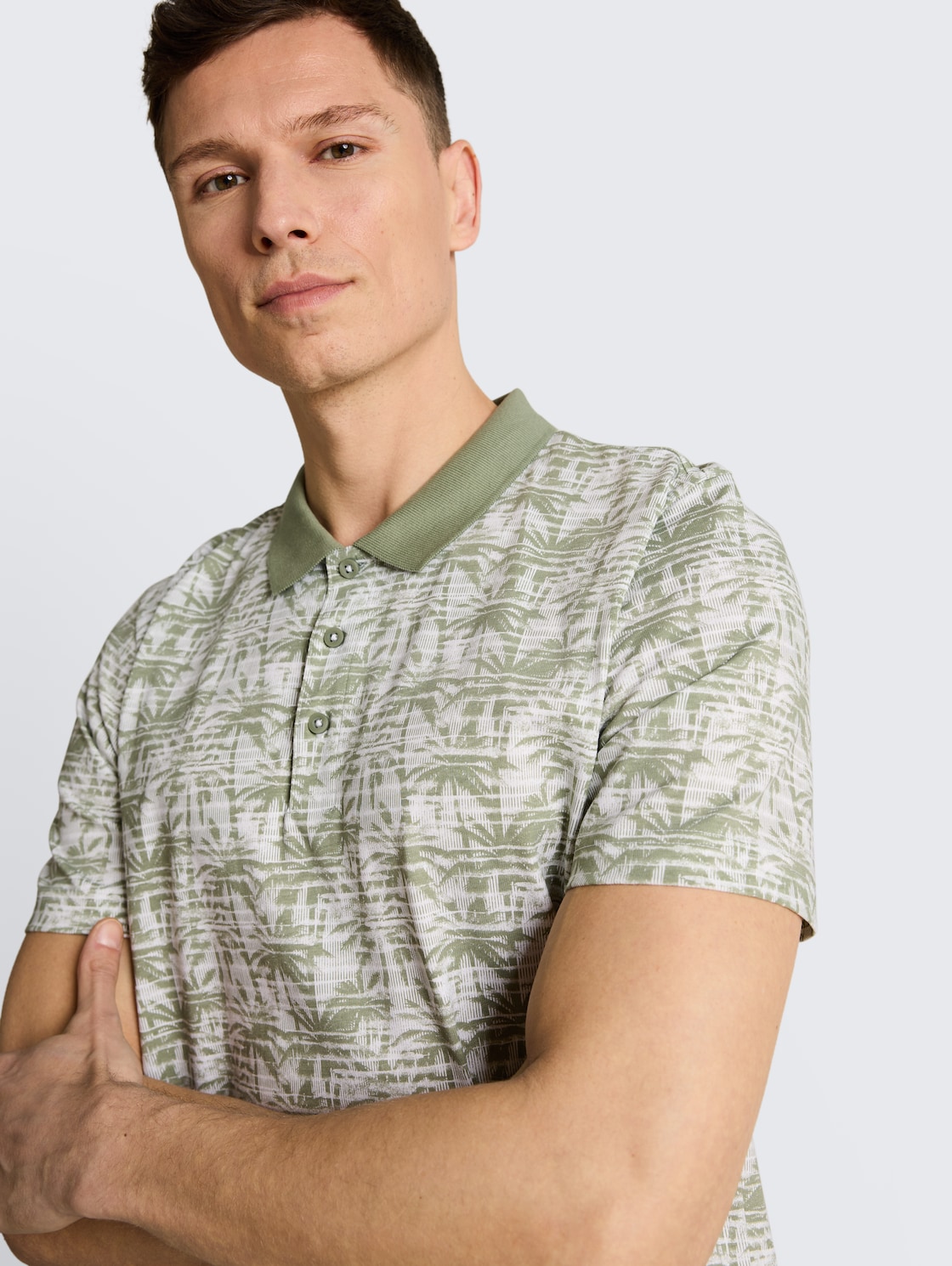 Jersey Poloshirt mit Palmenprint - sea spray stripy palm print