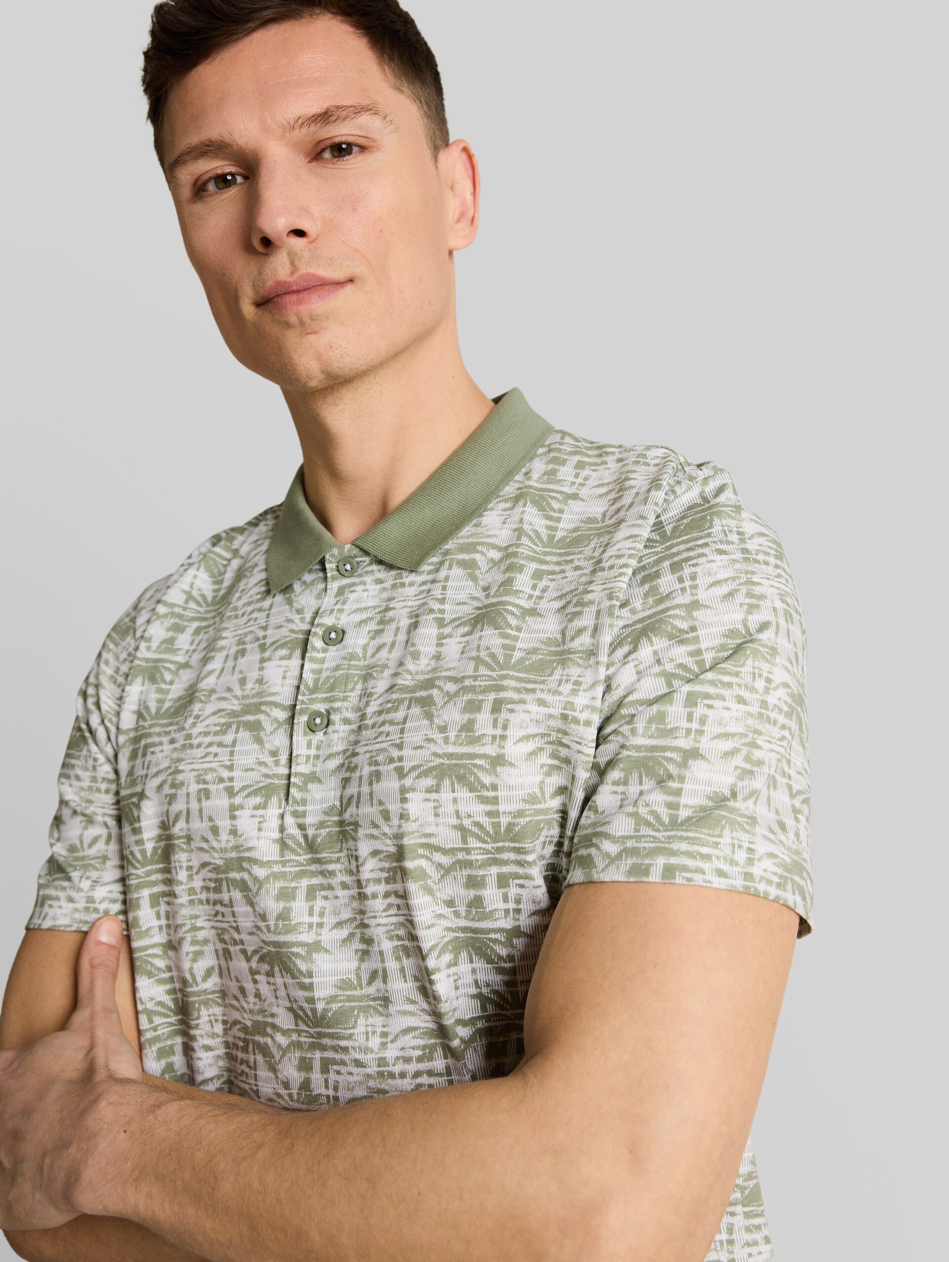 Jersey Poloshirt mit Palmenprint - sea spray stripy palm print