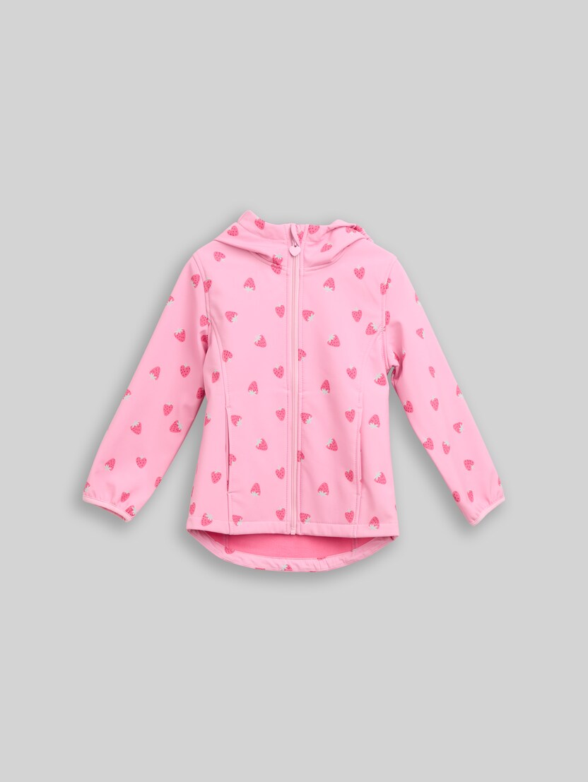 Softshell Jacke mit wasserabweisender Funktion von Mini Girls, big pink strawberry print