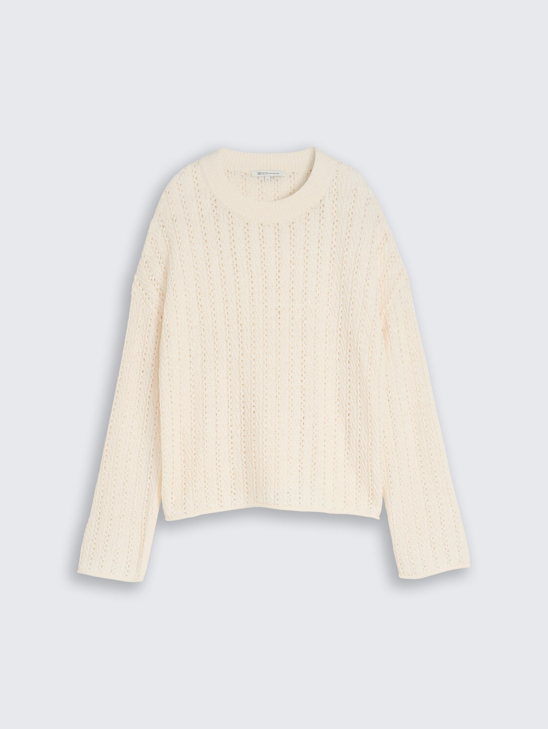 Relaxed Fit Strickpullover mit Lochmuster - Gardenia White