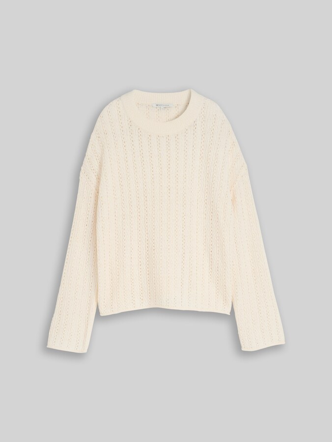 Pull en maille ample à motif ajouré par Denim Female, Gardenia White