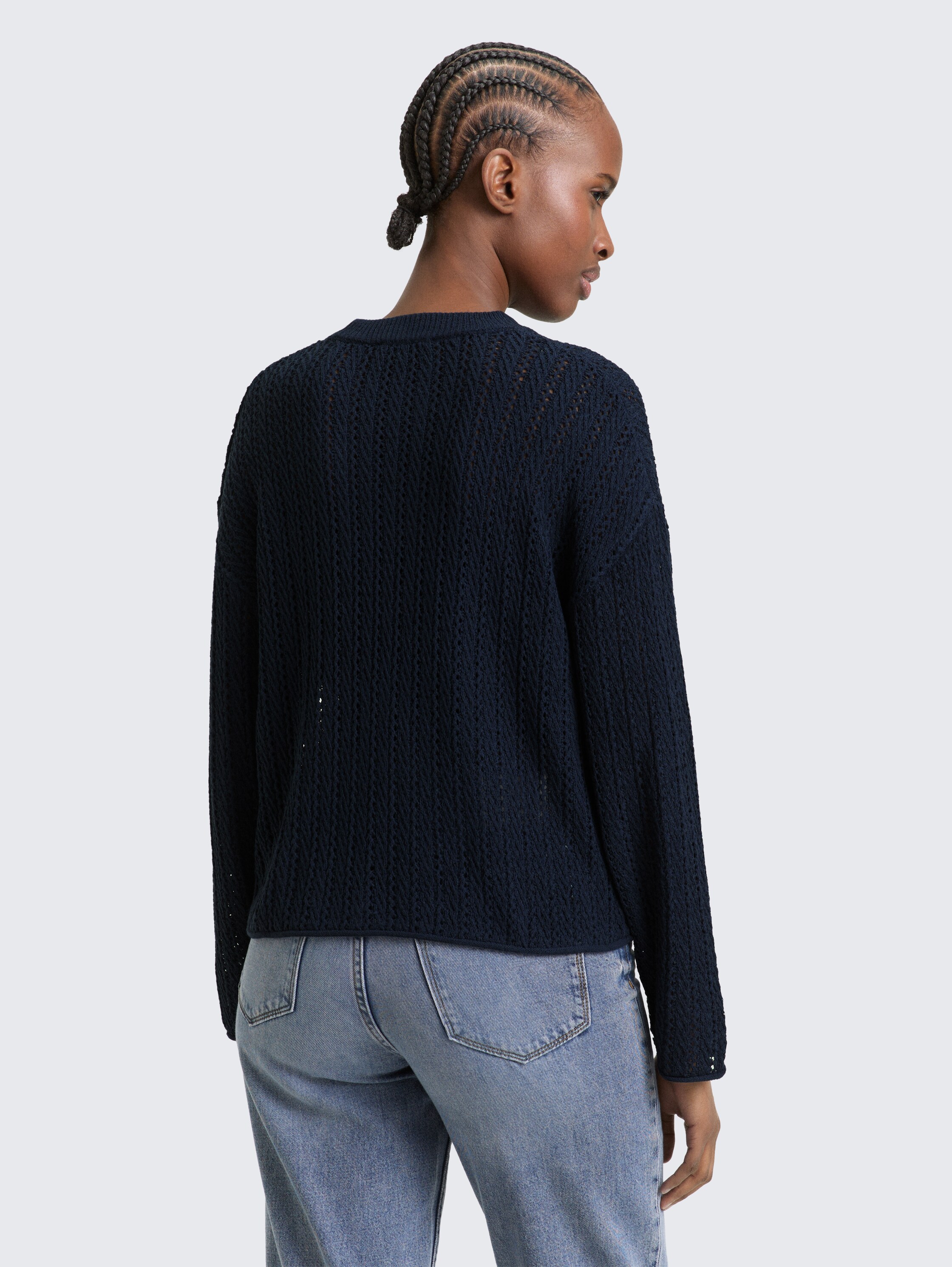 Relaxed Fit Strickpullover mit Lochmuster - sky captain blue