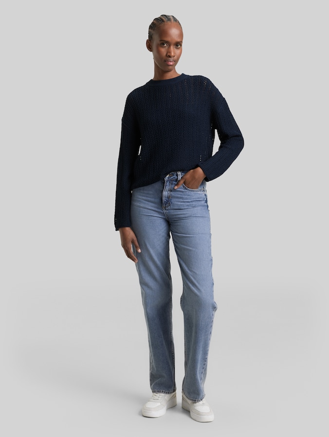 Pull en maille ample à motif ajouré par Denim Female, sky captain blue