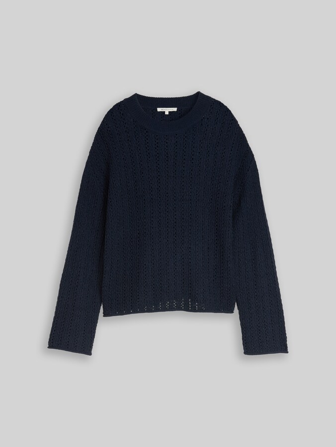 Relaxed Fit Strickpullover mit Lochmuster von Denim Female, sky captain blue