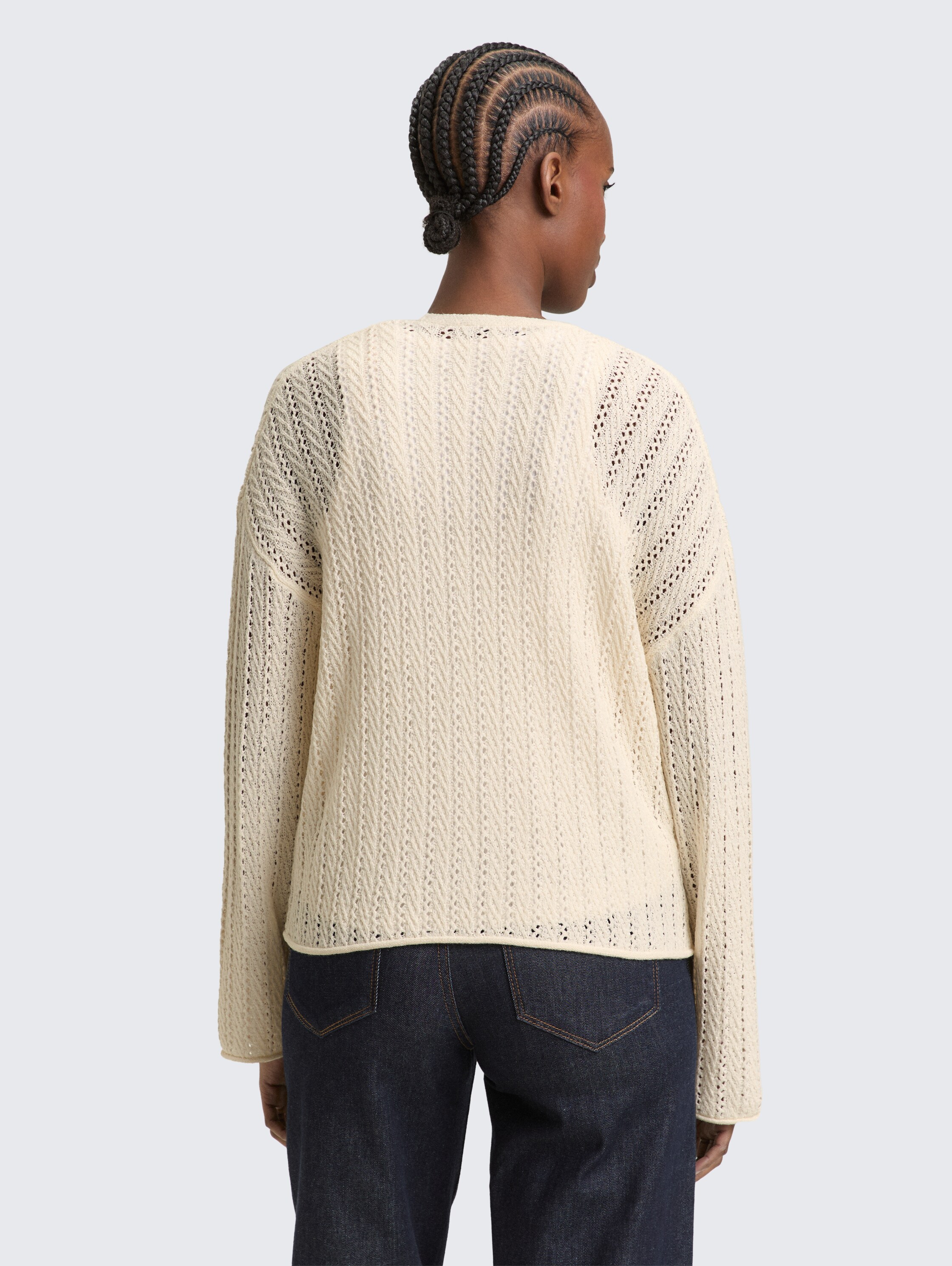 Relaxed Fit Cardigan mit Lochmuster - Gardenia White