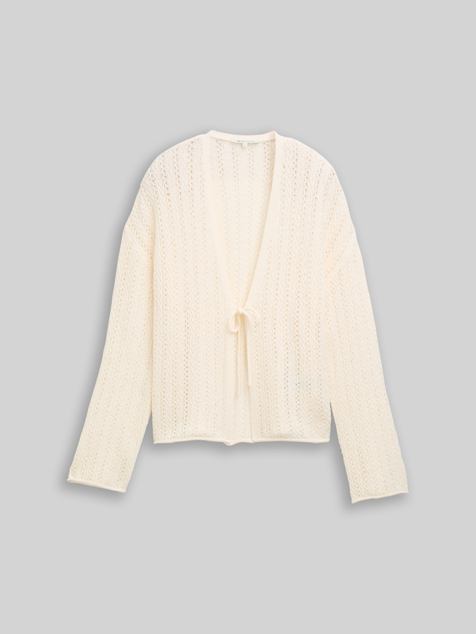 Relaxed Fit Cardigan mit Lochmuster von Denim Female, Gardenia White
