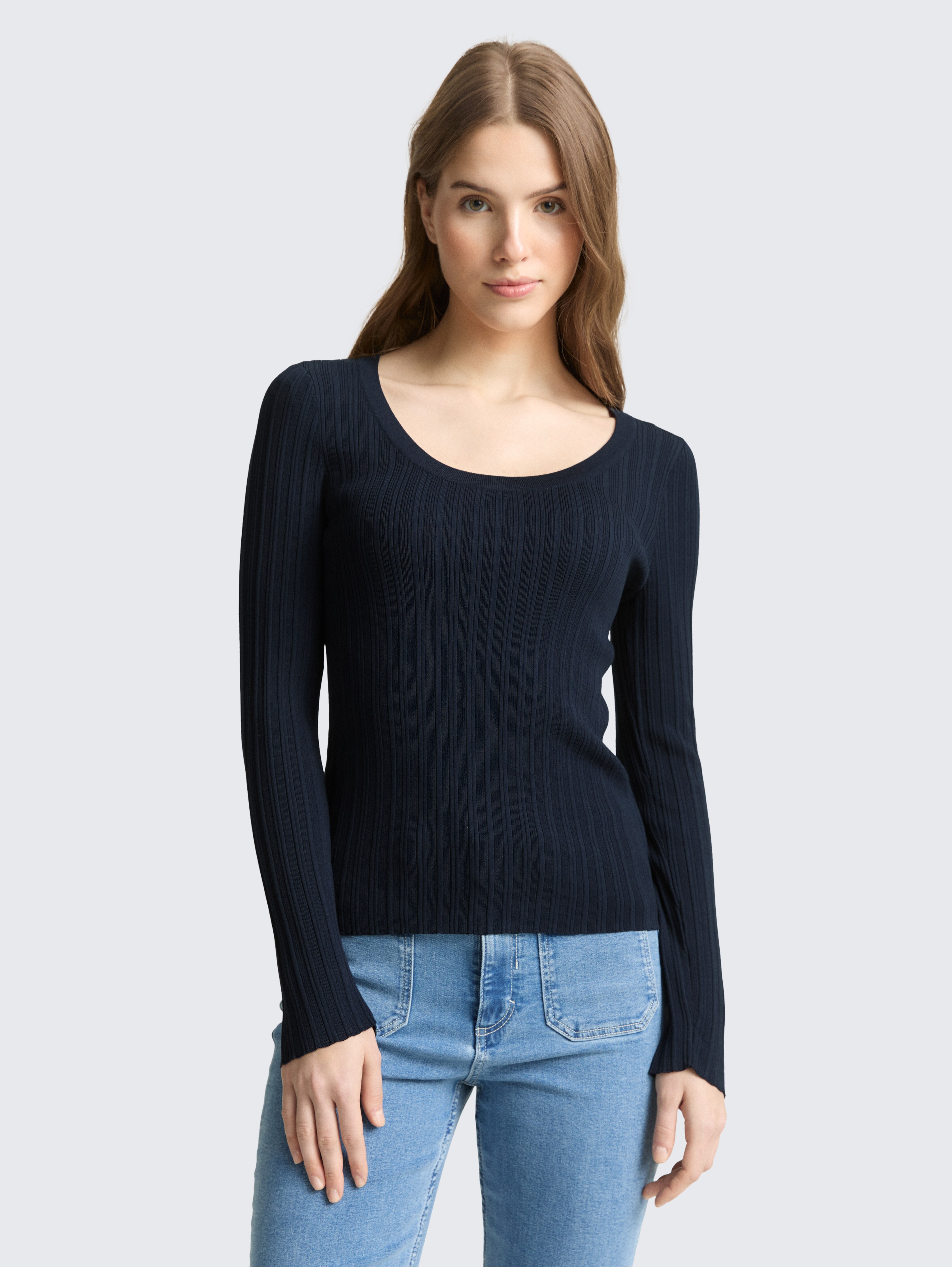 Tight Fit Strickpullover mit Rippstruktur von Denim Female, sky captain blue