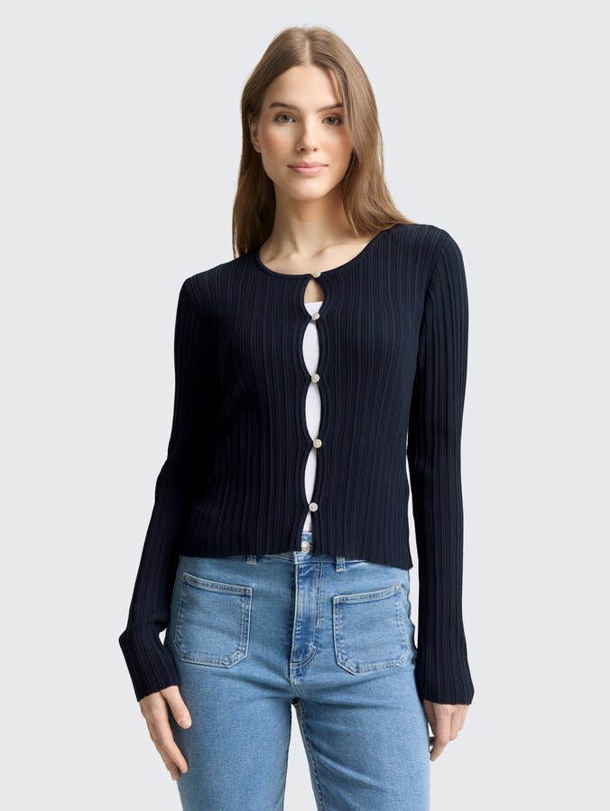 Cardigan with ribbed texture by Denim Female, sky captain blue