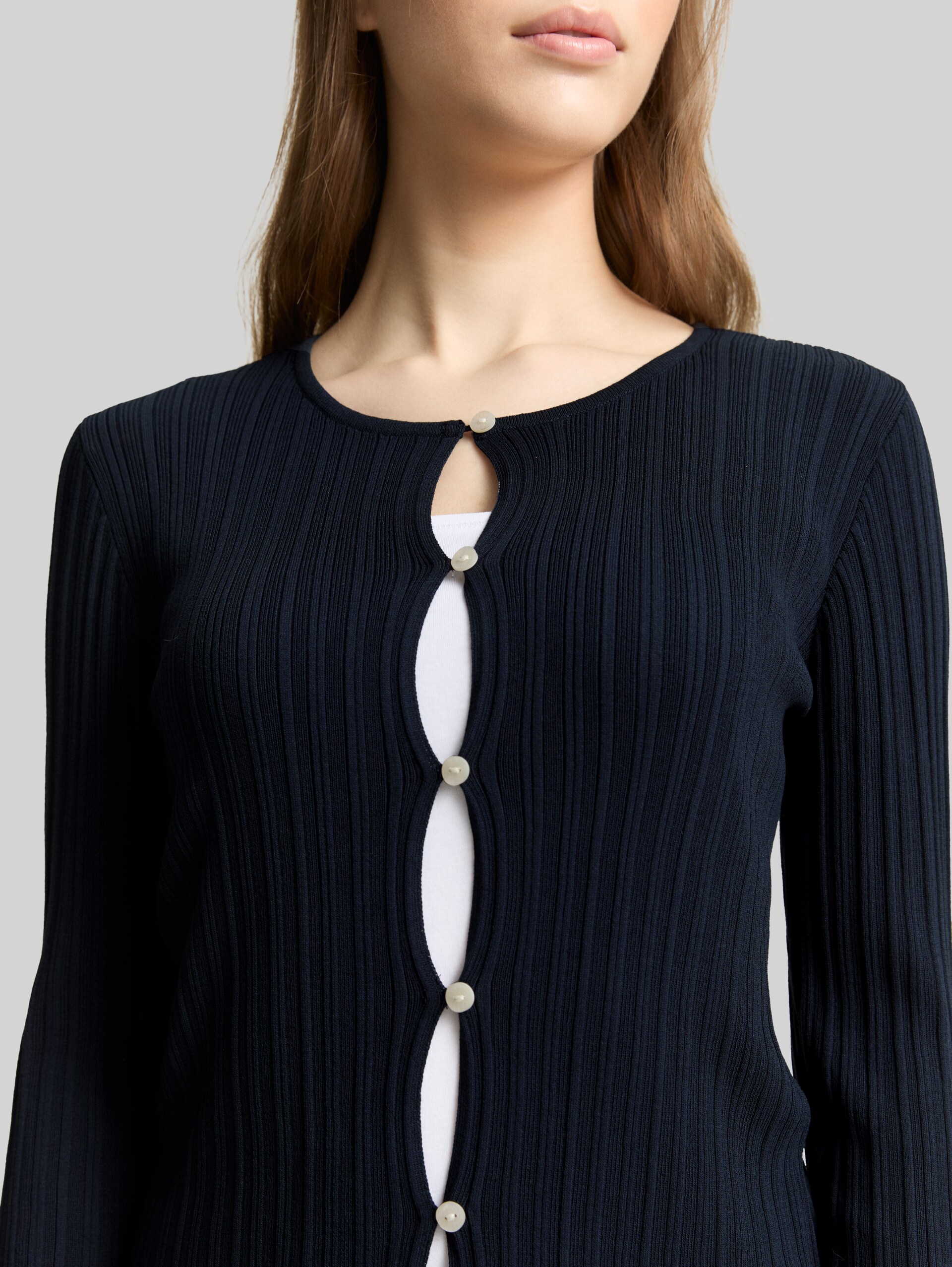 Cardigan with ribbed structure - sky captain blue - Detail model view