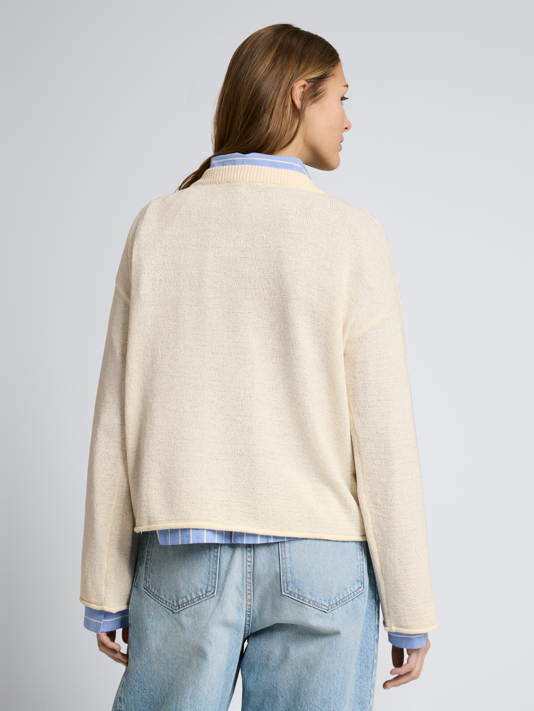 Relaxed fit gebreide trui met boothals - Gardenia White