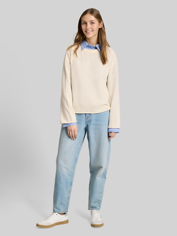 Relaxed fit gebreide trui met boothals door Denim Female, Gardenia White