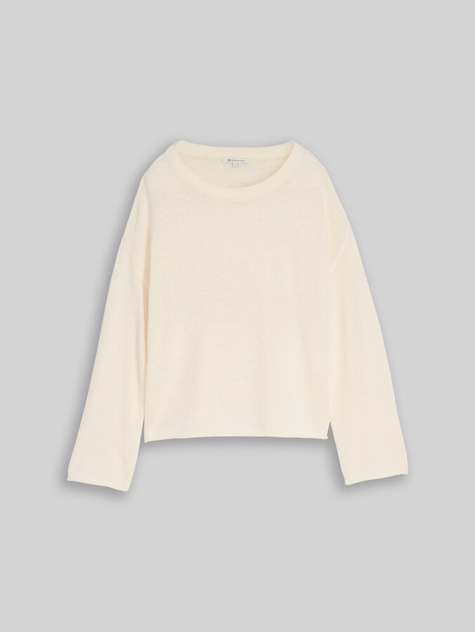 Relaxed Fit Strickpullover mit U-Boot-Ausschnitt von Denim Female, Gardenia White