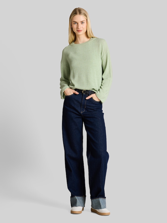 Relaxed fit gebreide trui met boothals door Denim Female, light matcha green