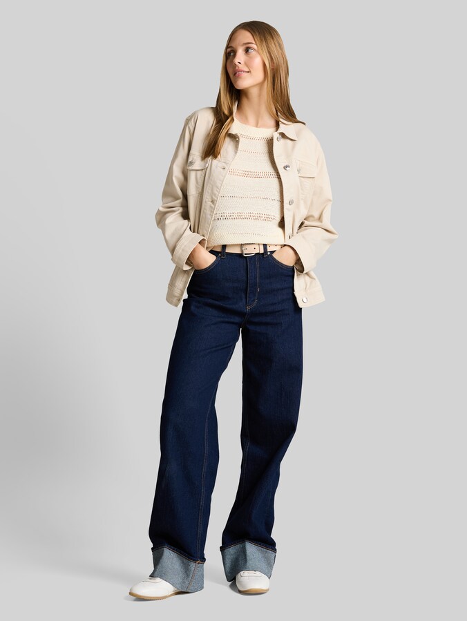 Relaxed Fit Strickpullover mit Lochmuster von Denim Female, Gardenia White