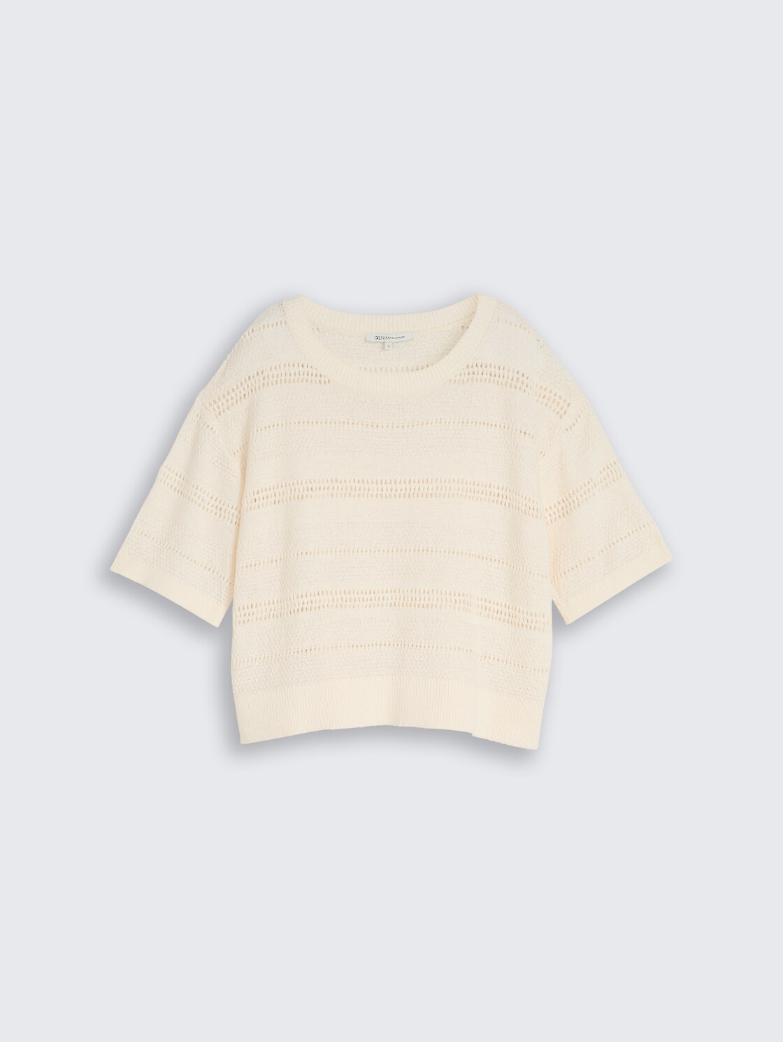 Relaxed Fit Strickpullover mit Lochmuster - Gardenia White