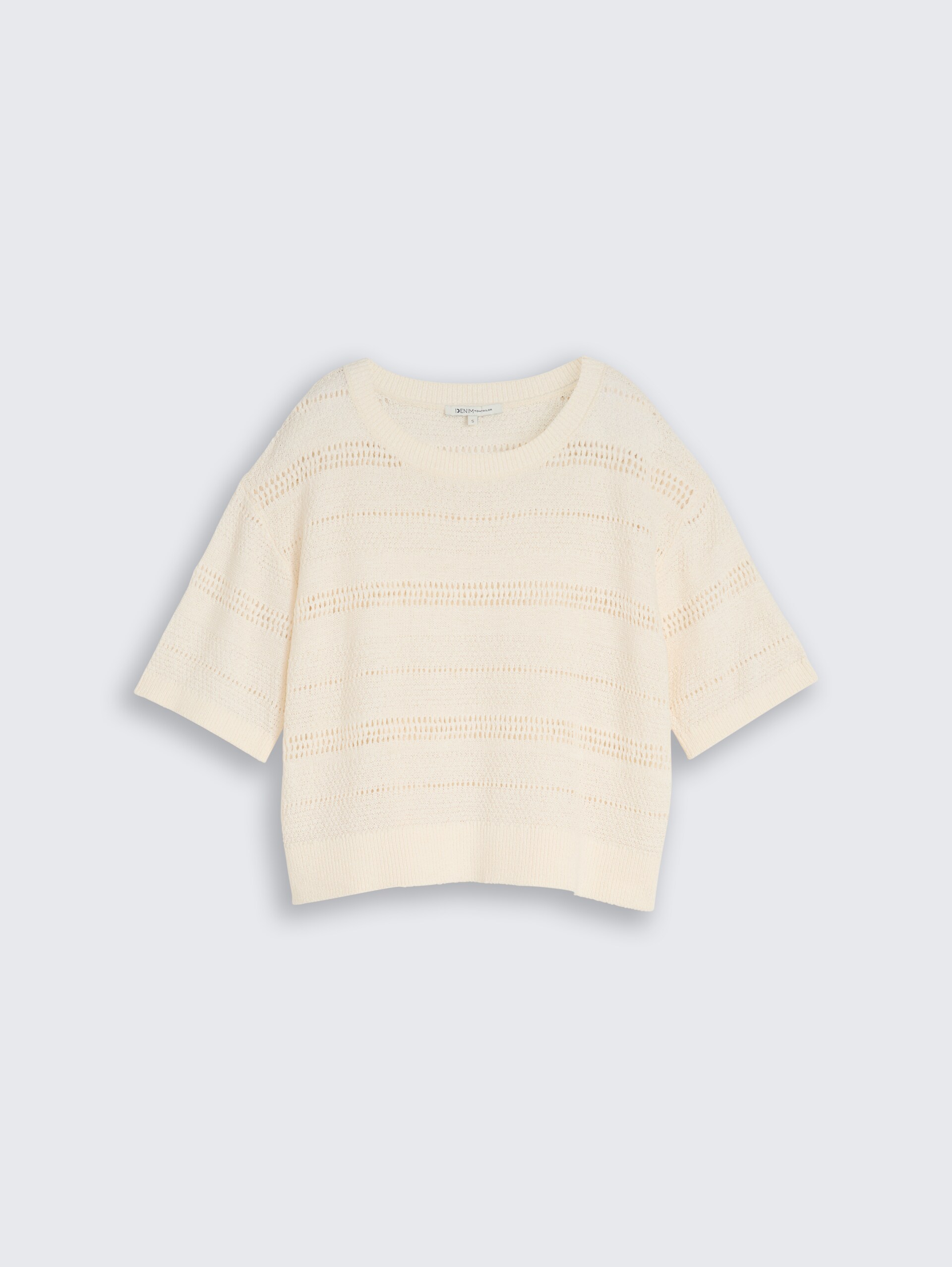 Relaxed fit knitted jumper with eyelet pattern - Gardenia White