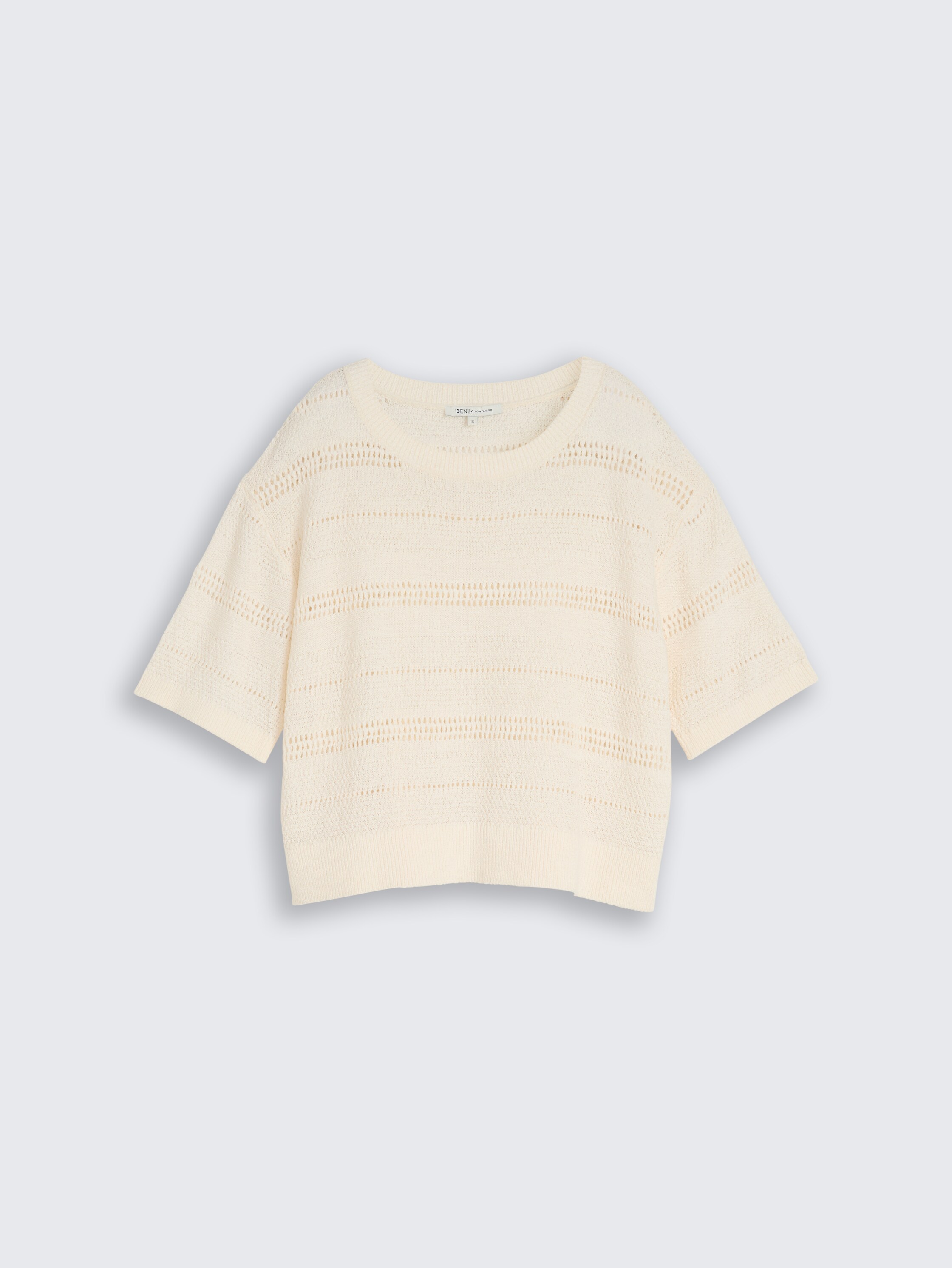 Relaxed fit gebreide trui met gaatjespatroon - gardenia_white - 