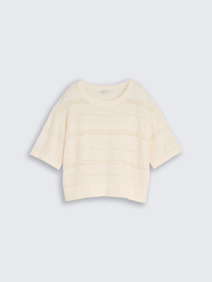 Relaxed Fit Strickpullover mit Lochmuster von Denim Female, Gardenia White