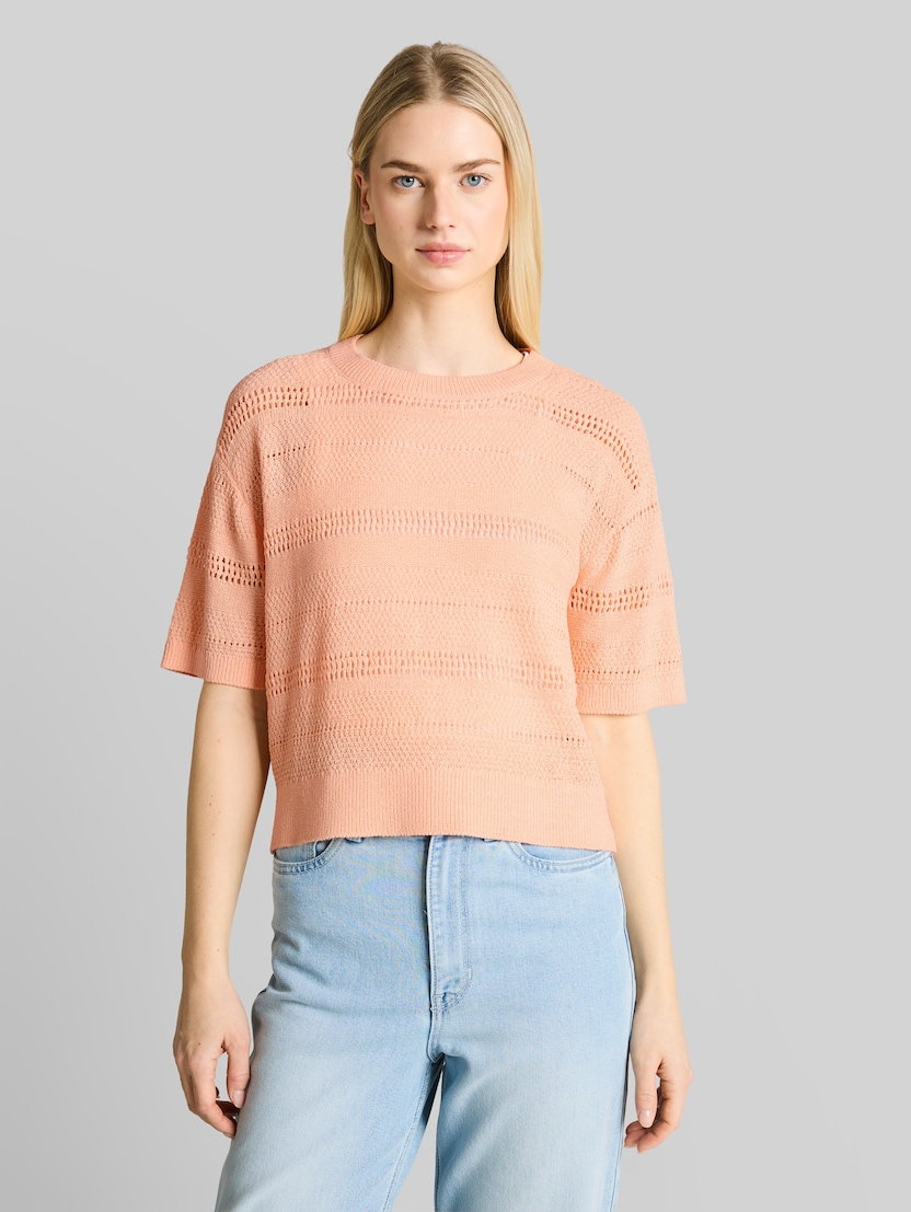 Relaxed fit knitted jumper with eyelet pattern by Denim Female, Orange Parfait