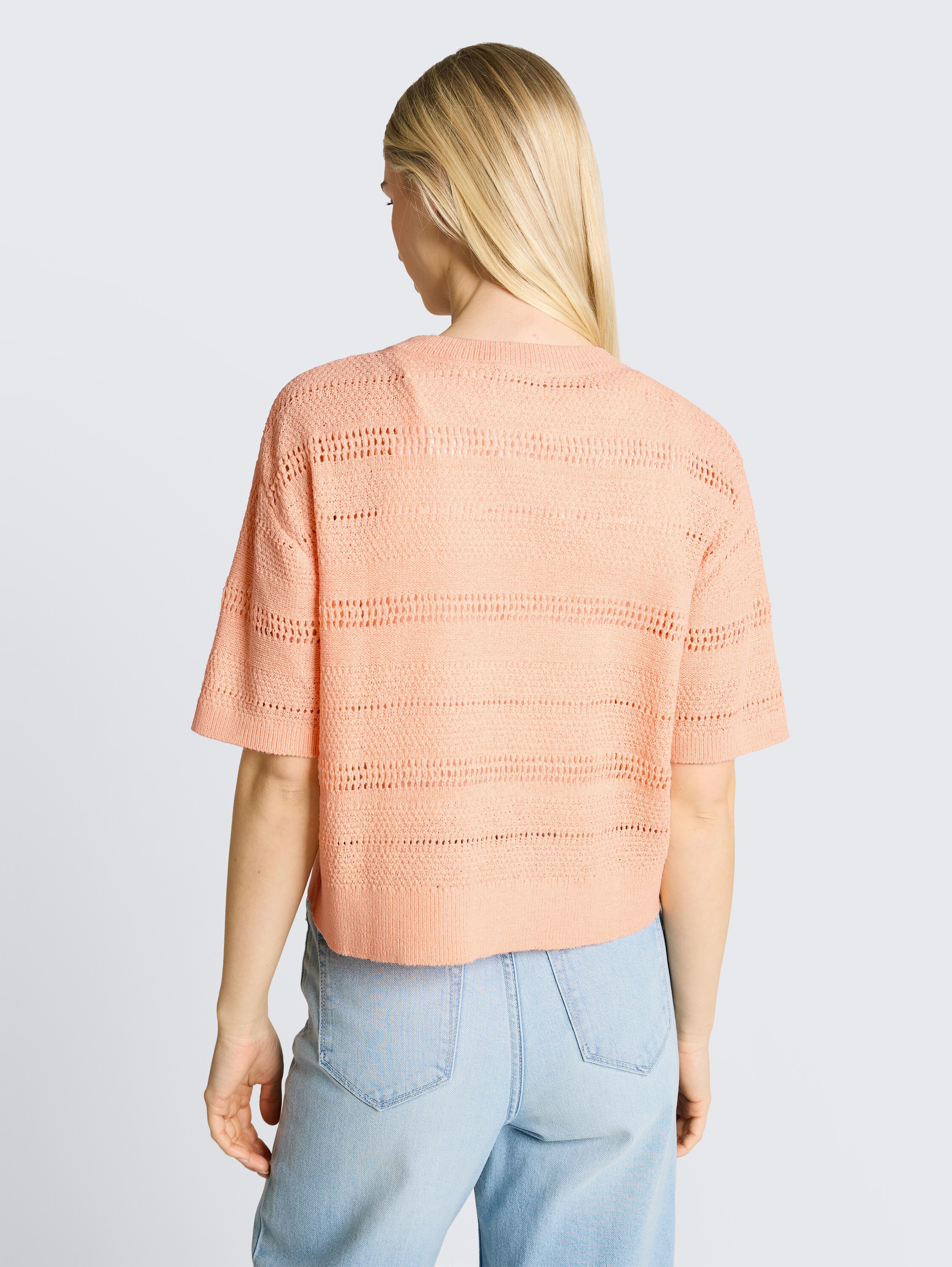 Relaxed fit knitted jumper with eyelet pattern - orange_parfait - 