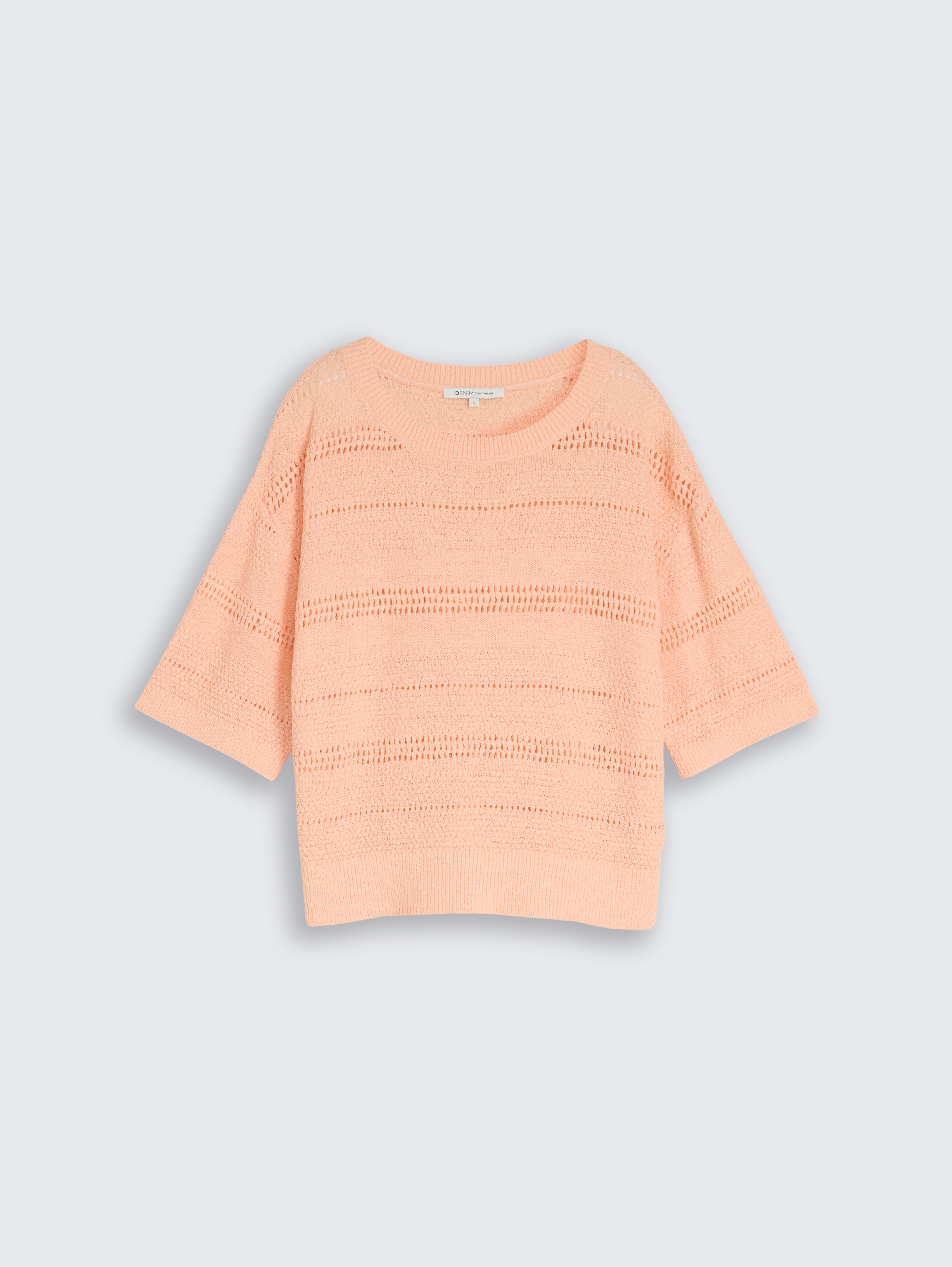 Relaxed Fit Strickpullover mit Lochmuster von Denim Female, Orange Parfait