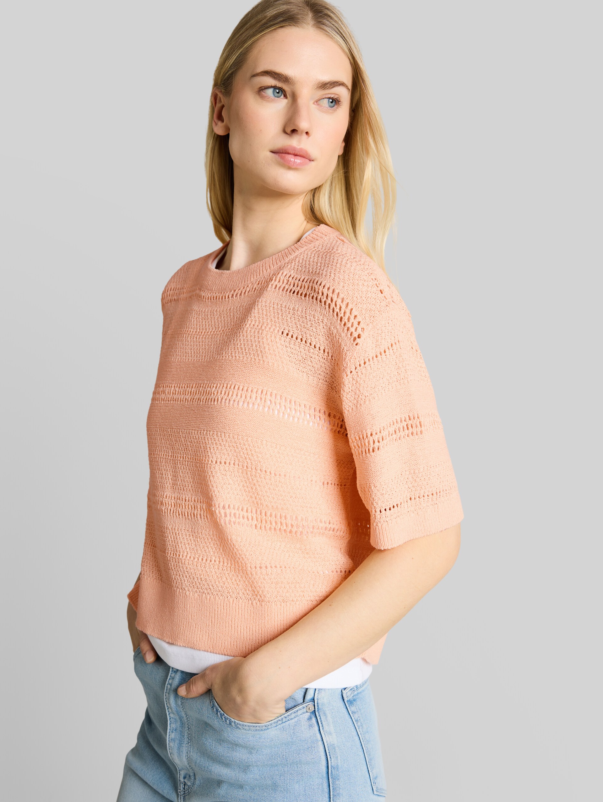 Pull en maille ample à motif ajouré - Orange Parfait - Vue détaillée du modèle