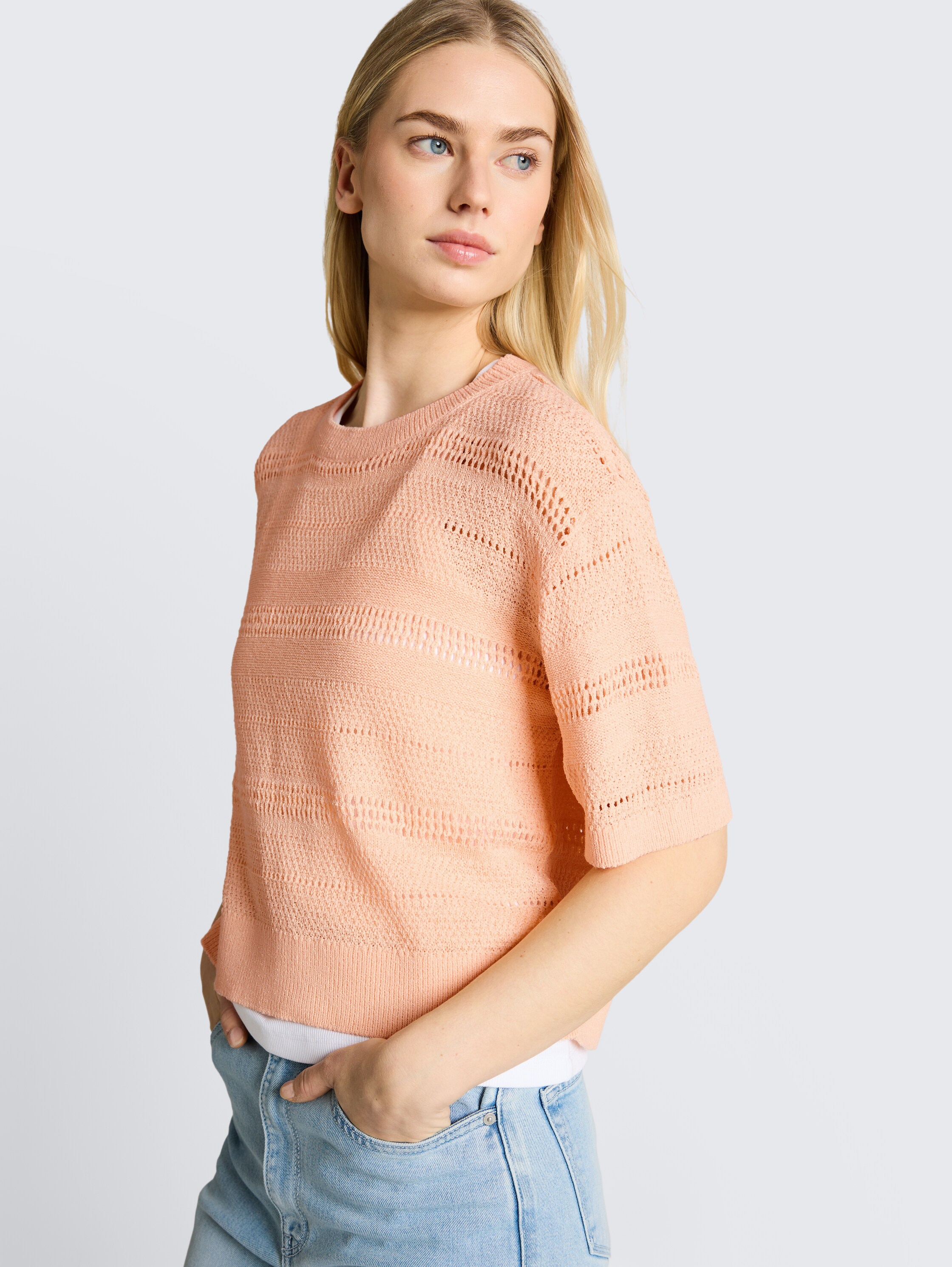 Relaxed fit knitted jumper with eyelet pattern - orange_parfait - 